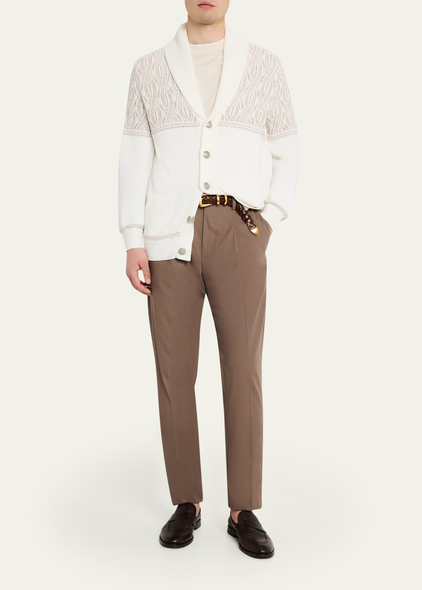 Brunello Cucinelli Men's Cotton Cable Knit Shawl Cardigan