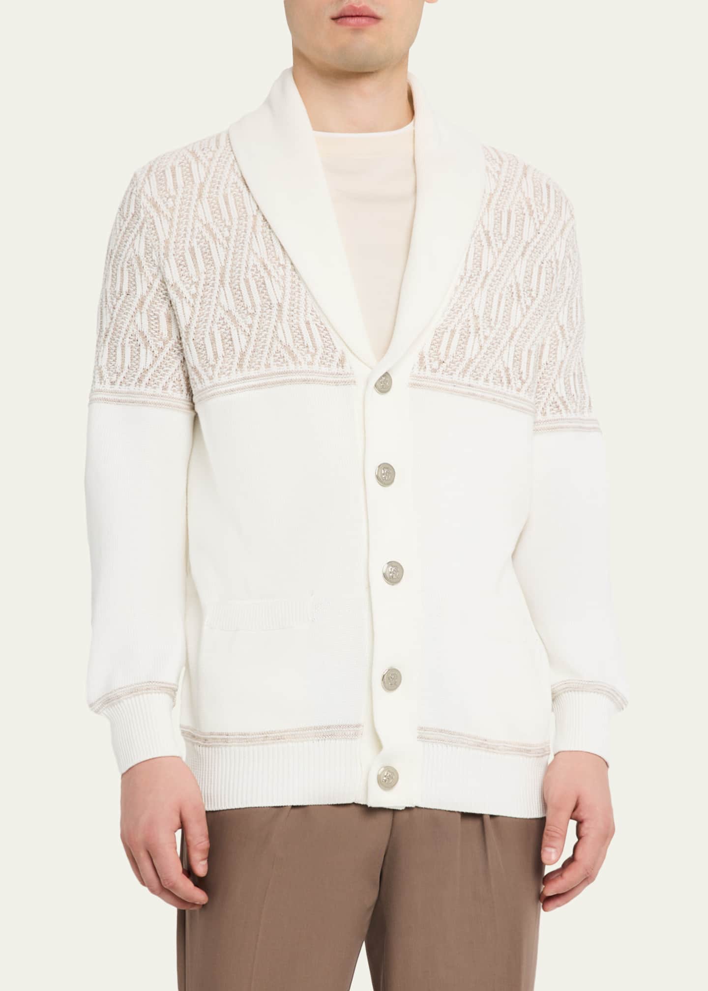 Brunello Cucinelli Men's Cotton Cable Knit Shawl Cardigan