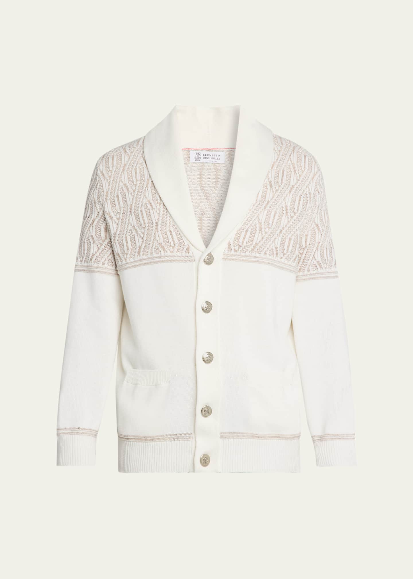 Brunello Cucinelli Men's Cotton Cable Knit Shawl Cardigan