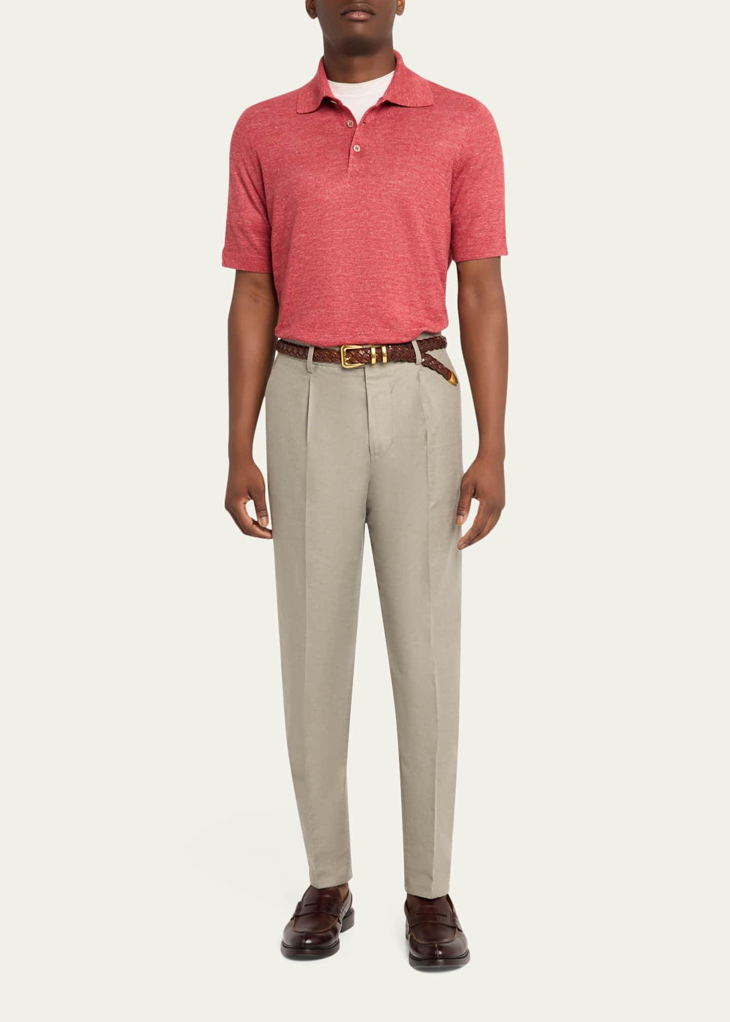 Brunello Cucinelli Men's Cotton and Linen Leisure-Fit Pleated Trousers -  Bergdorf Goodman