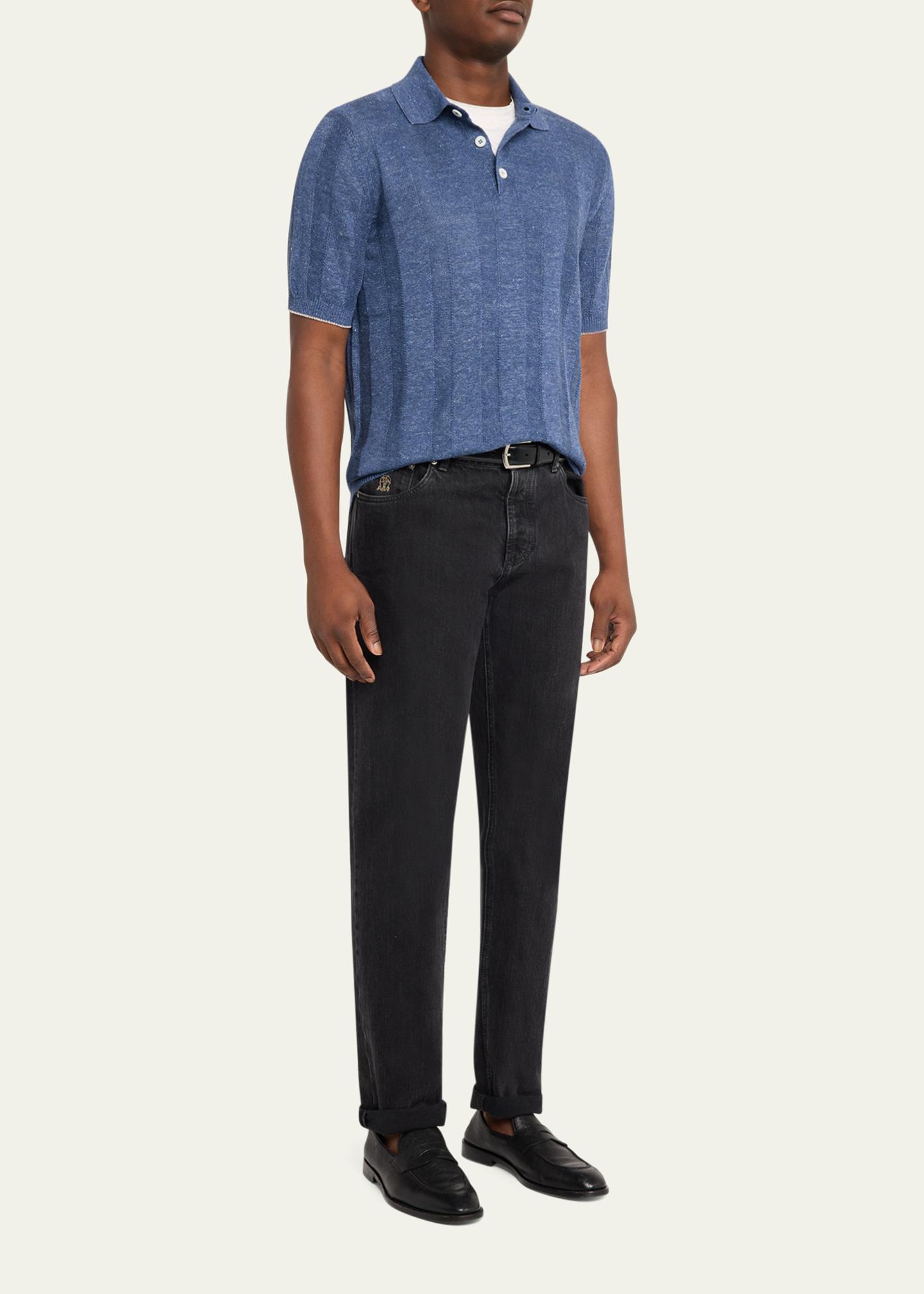 Brunello Cucinelli Men's Linen and Cotton Ribbed Short-Sleeve Polo