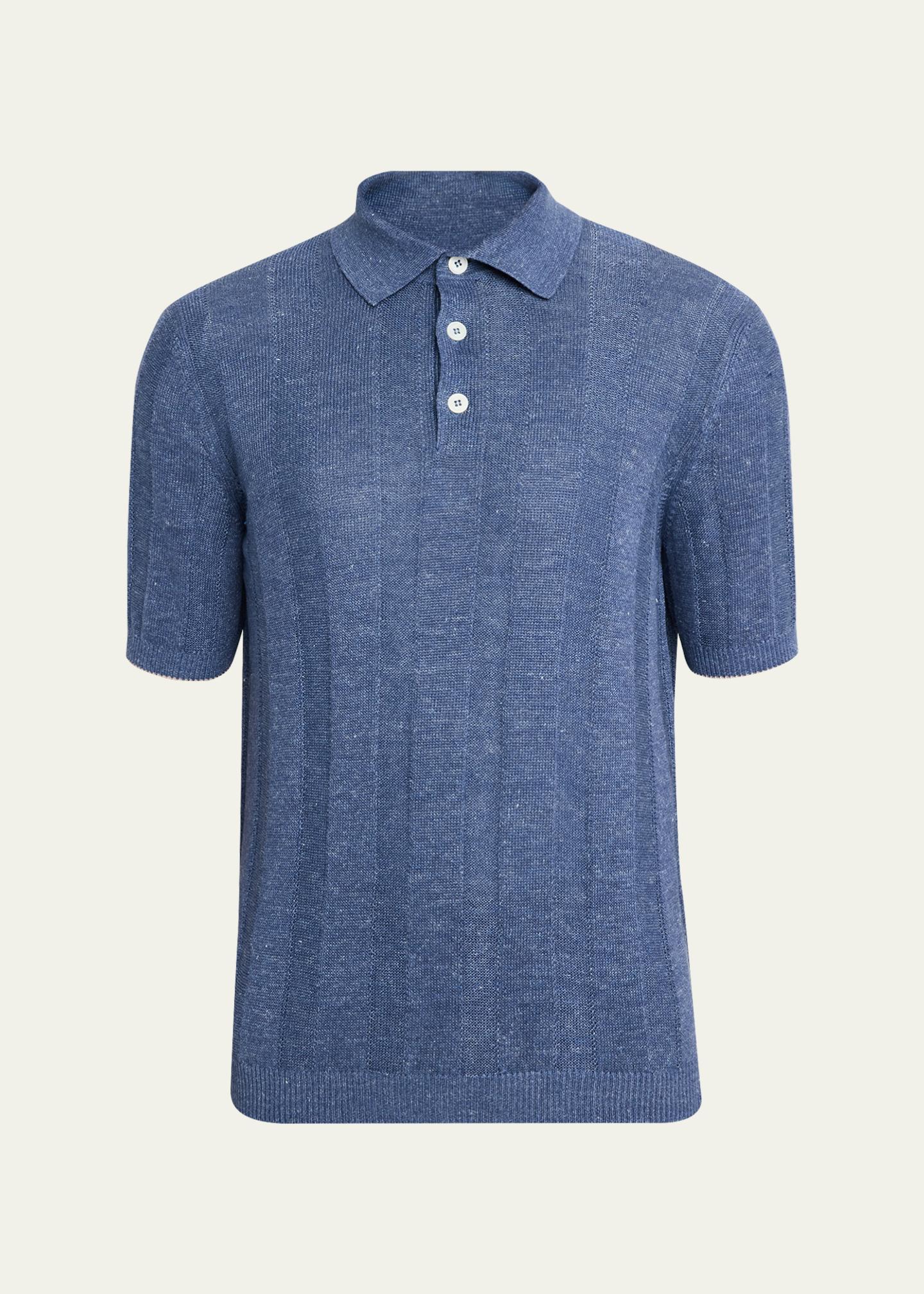Brunello Cucinelli Men's Linen and Cotton Ribbed Short-Sleeve Polo