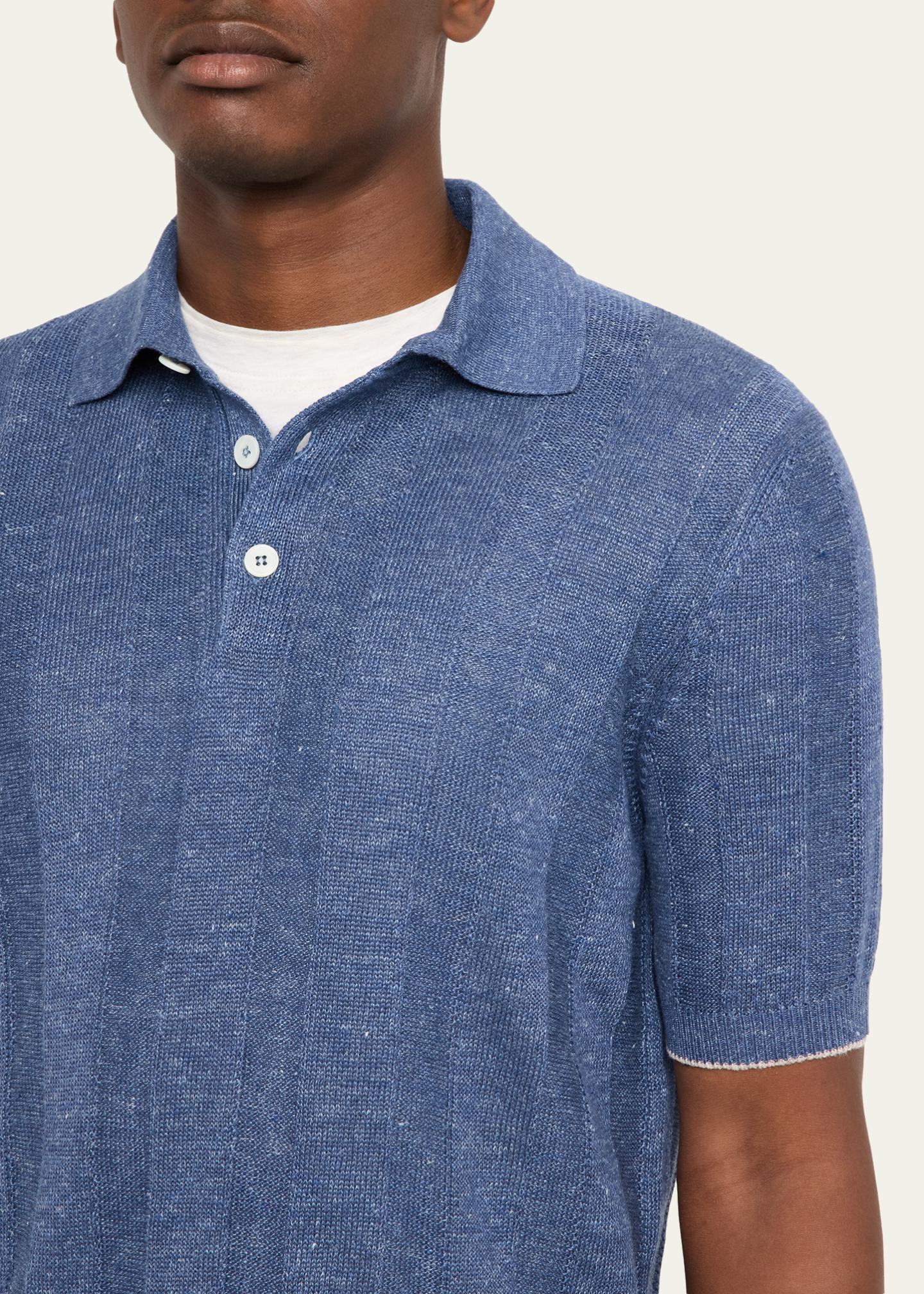 Brunello Cucinelli Men's Linen and Cotton Ribbed Short-Sleeve Polo
