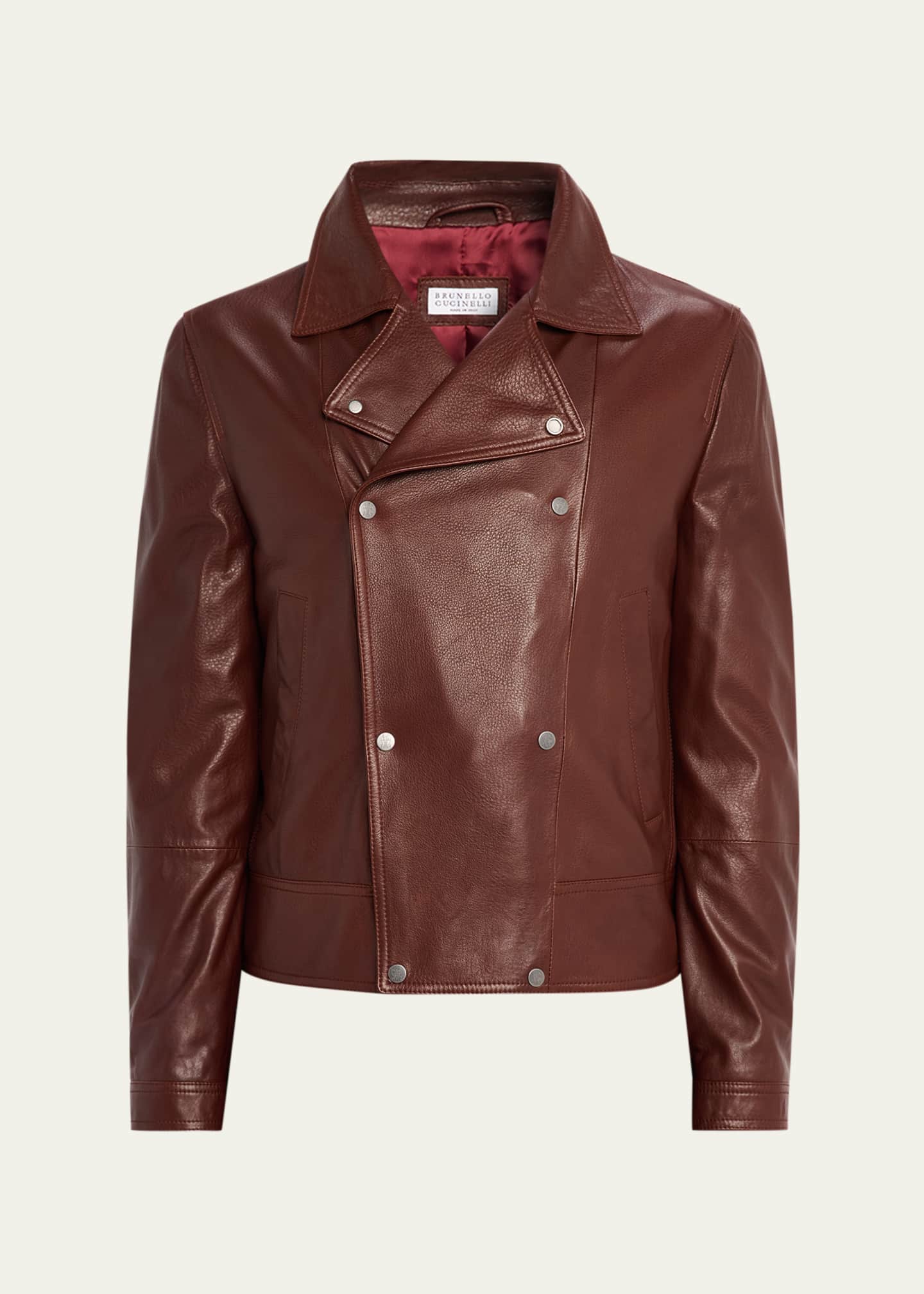 Brunello Cucinelli Men's Double-Breasted Grained Leather Jacket