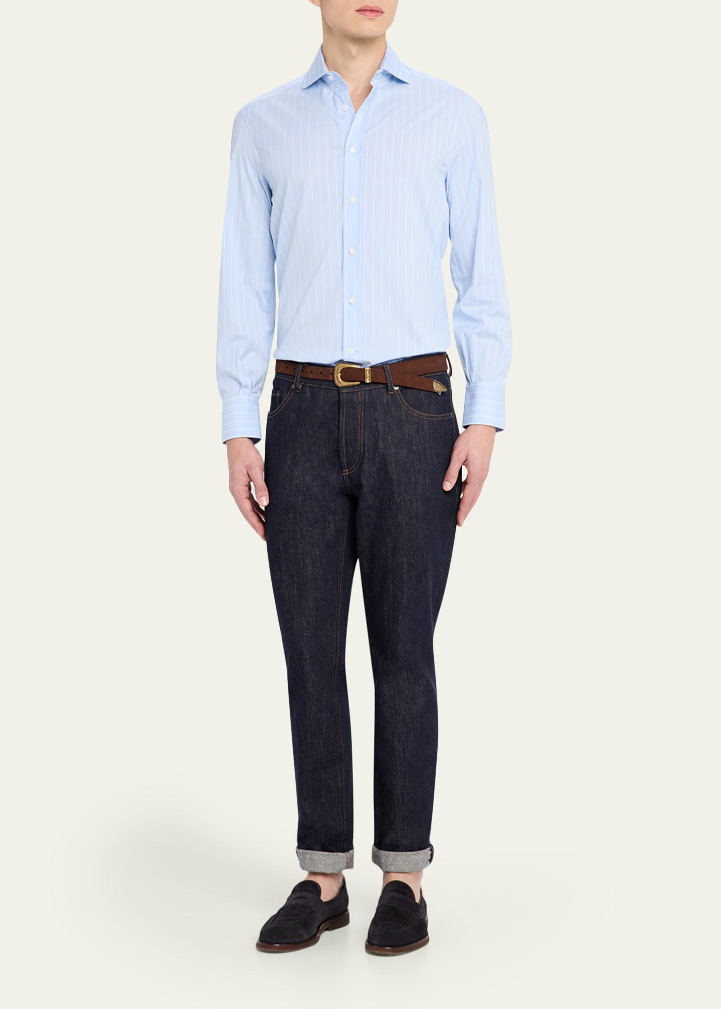 Brunello Cucinelli Men's Pinstripe Cotton Button-Down Shirt