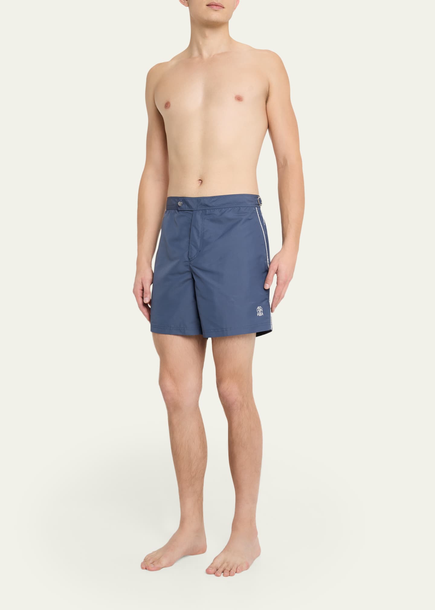 Brunello Cucinelli Men's Tabbed-Waistband Nylon Swim Shorts with