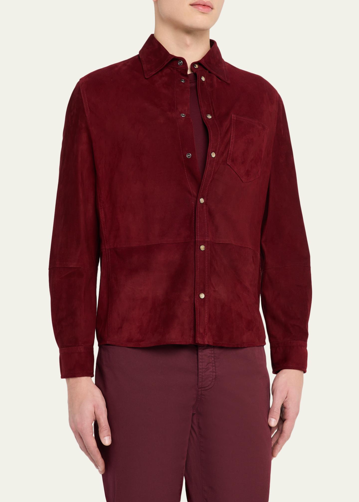 Brunello Cucinelli Men's Leather Snap-Front Shirt with Pocket