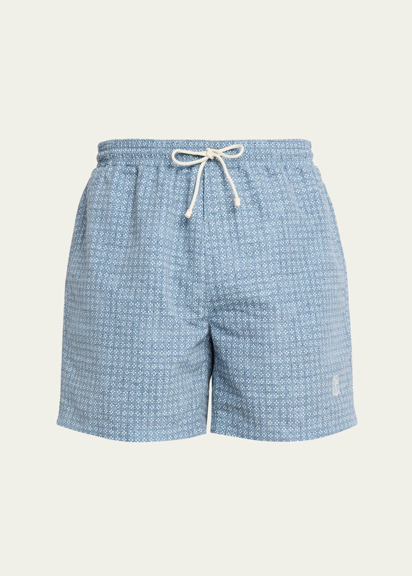 Brunello Cucinelli Men's Flower-Print Nylon Swim Shorts - Bergdorf
