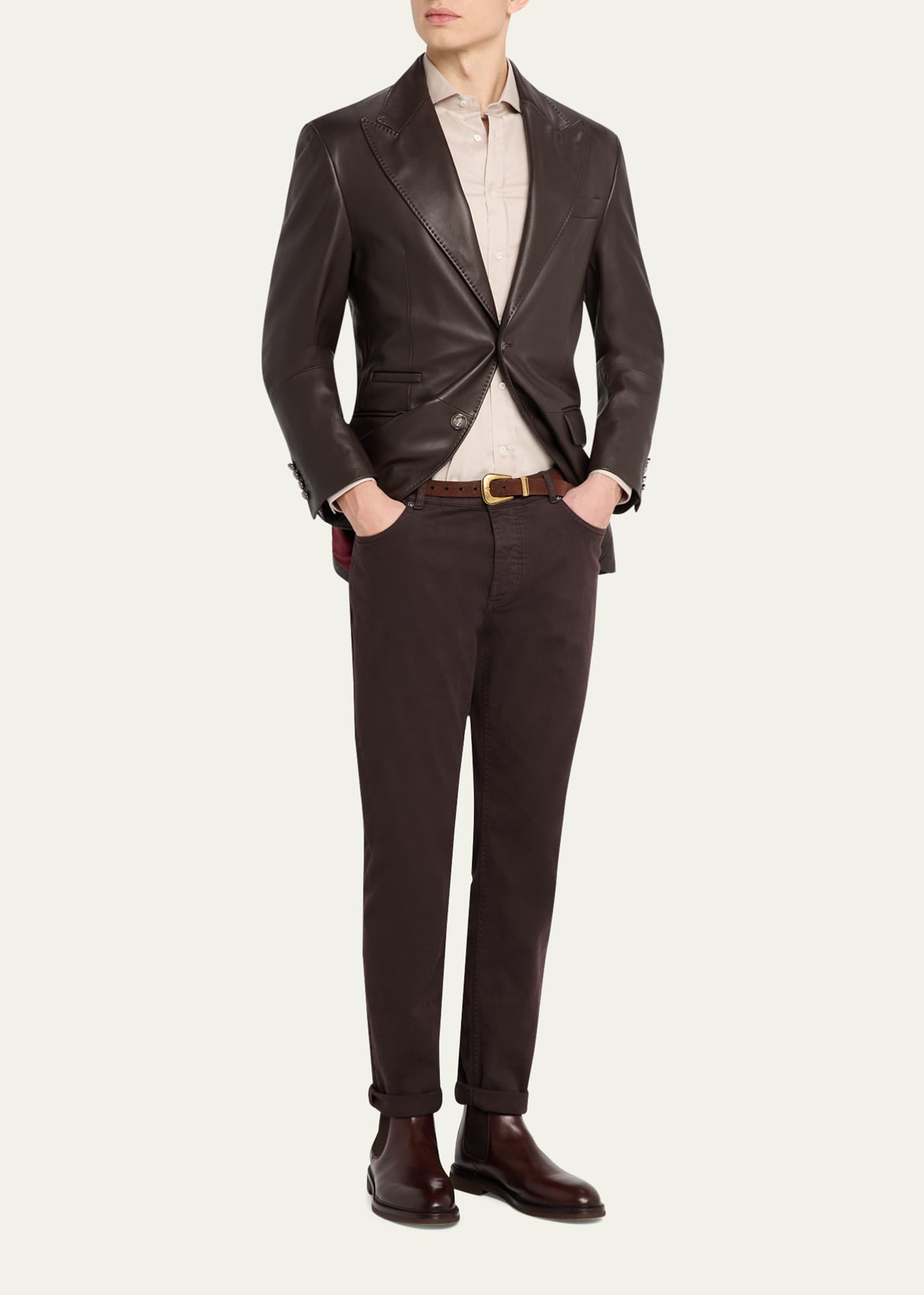Brunello Cucinelli Men's Matte Calfskin Peak Lapel Blazer