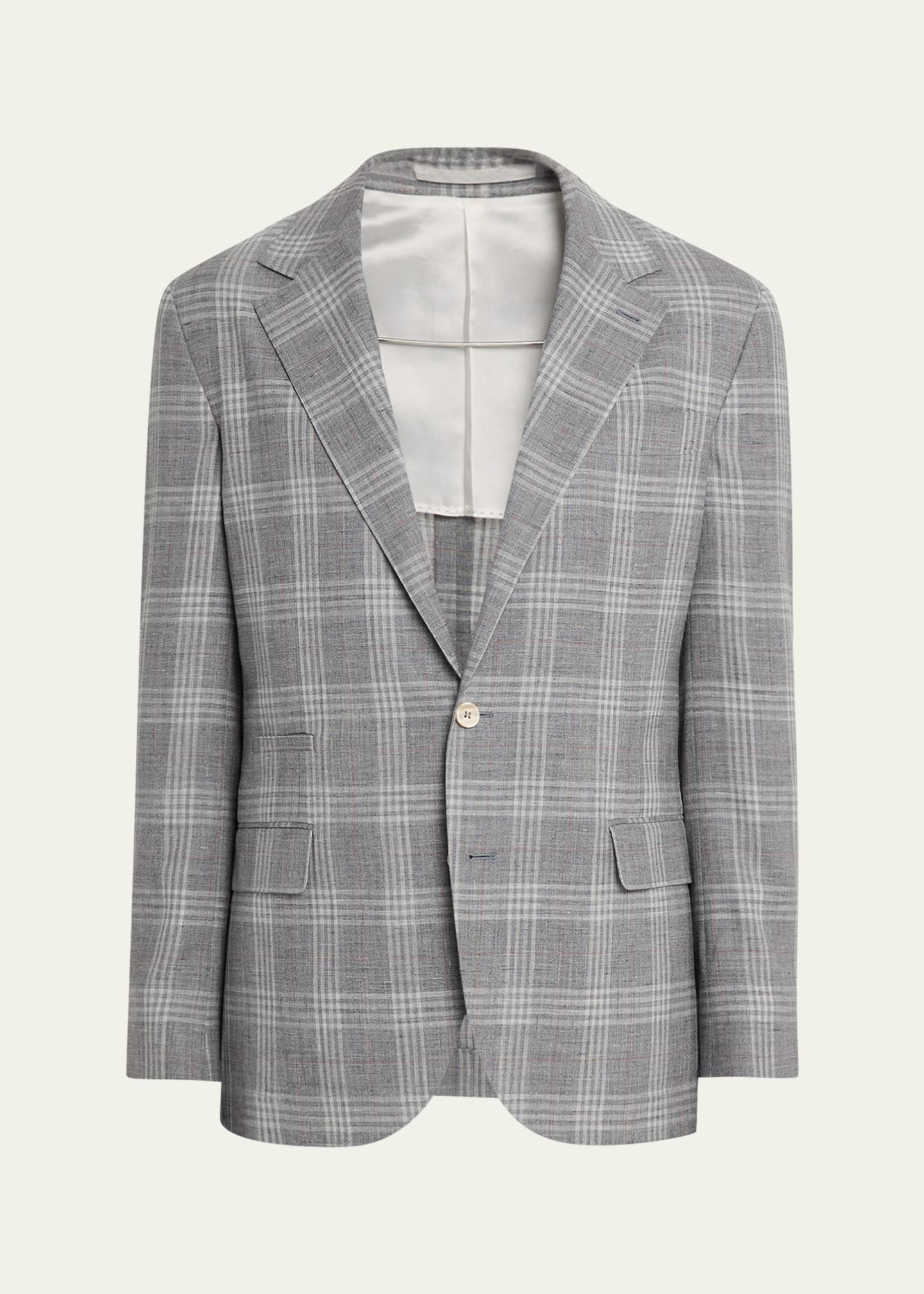 Brunello Cucinelli Men's Wool, Silk and Linen Plaid Single