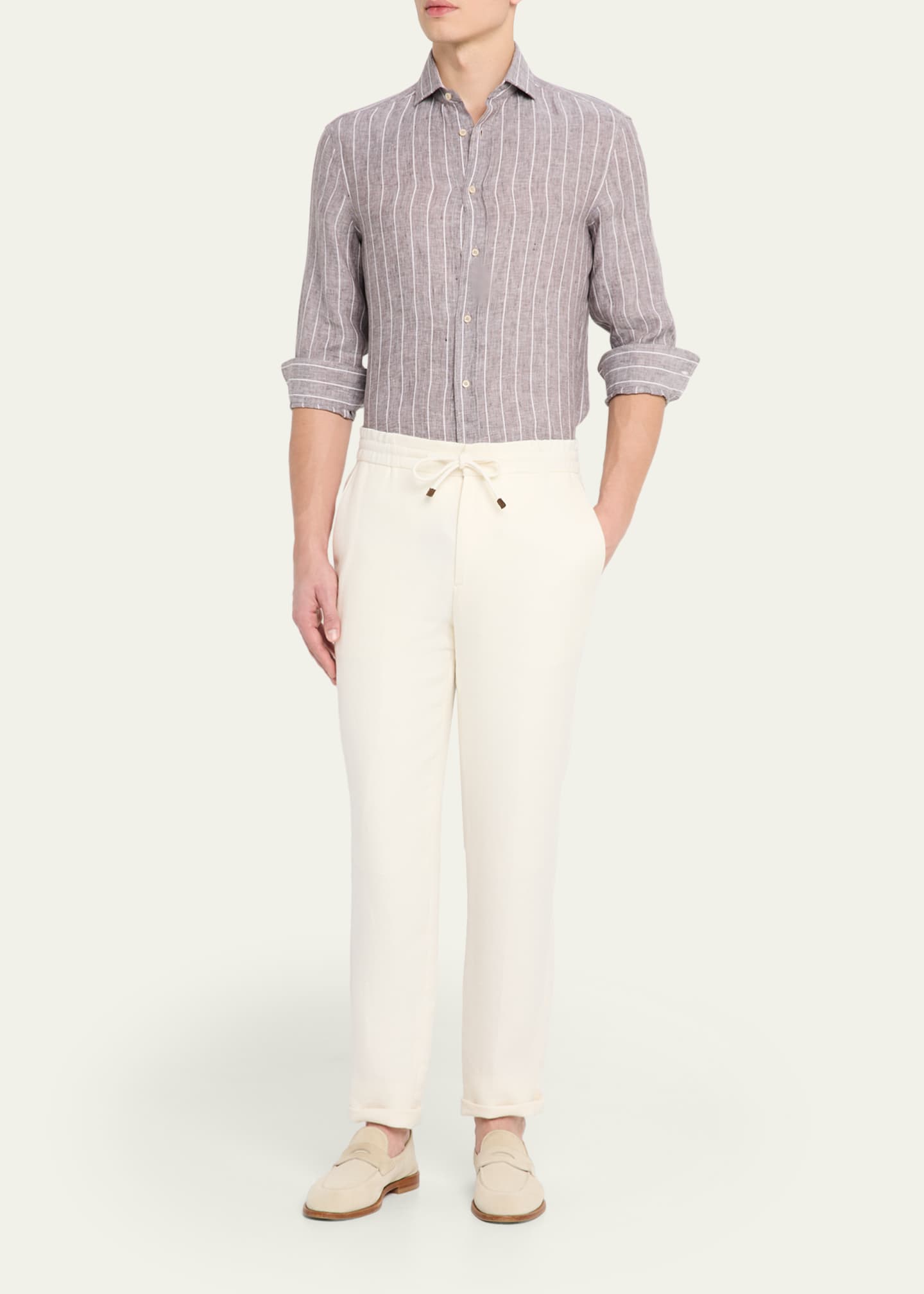 Brunello Cucinelli Men's Pinstripe Linen Button-Down Shirt