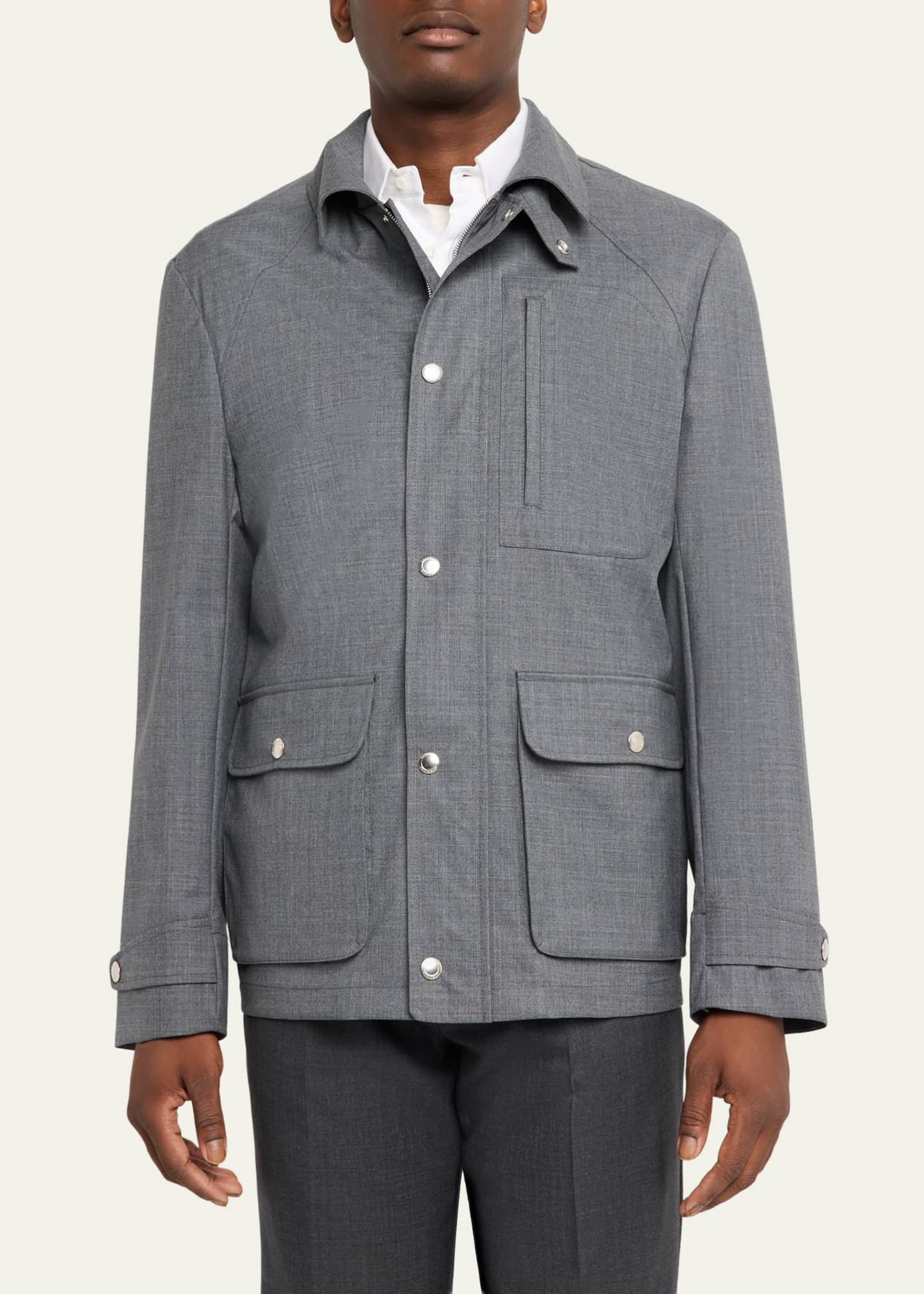 Brunello Cucinelli Men's Water-Resistant Wool Shirt Jacket