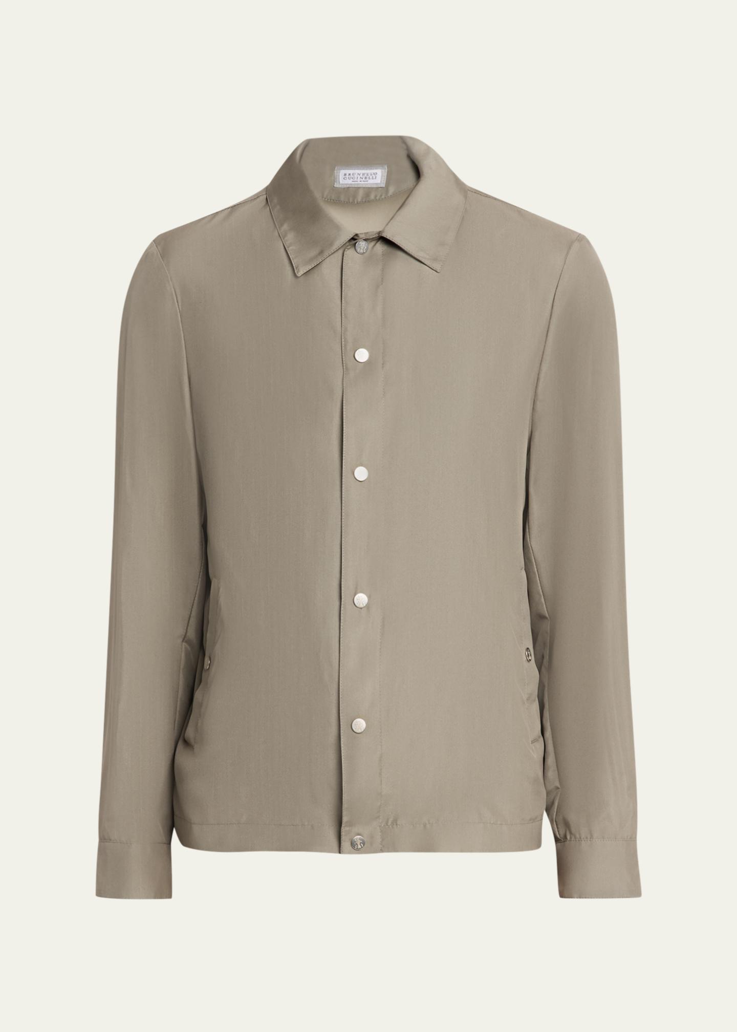 Brunello Cucinelli Men's Silk Blend Snap-Front Shirt Jacket