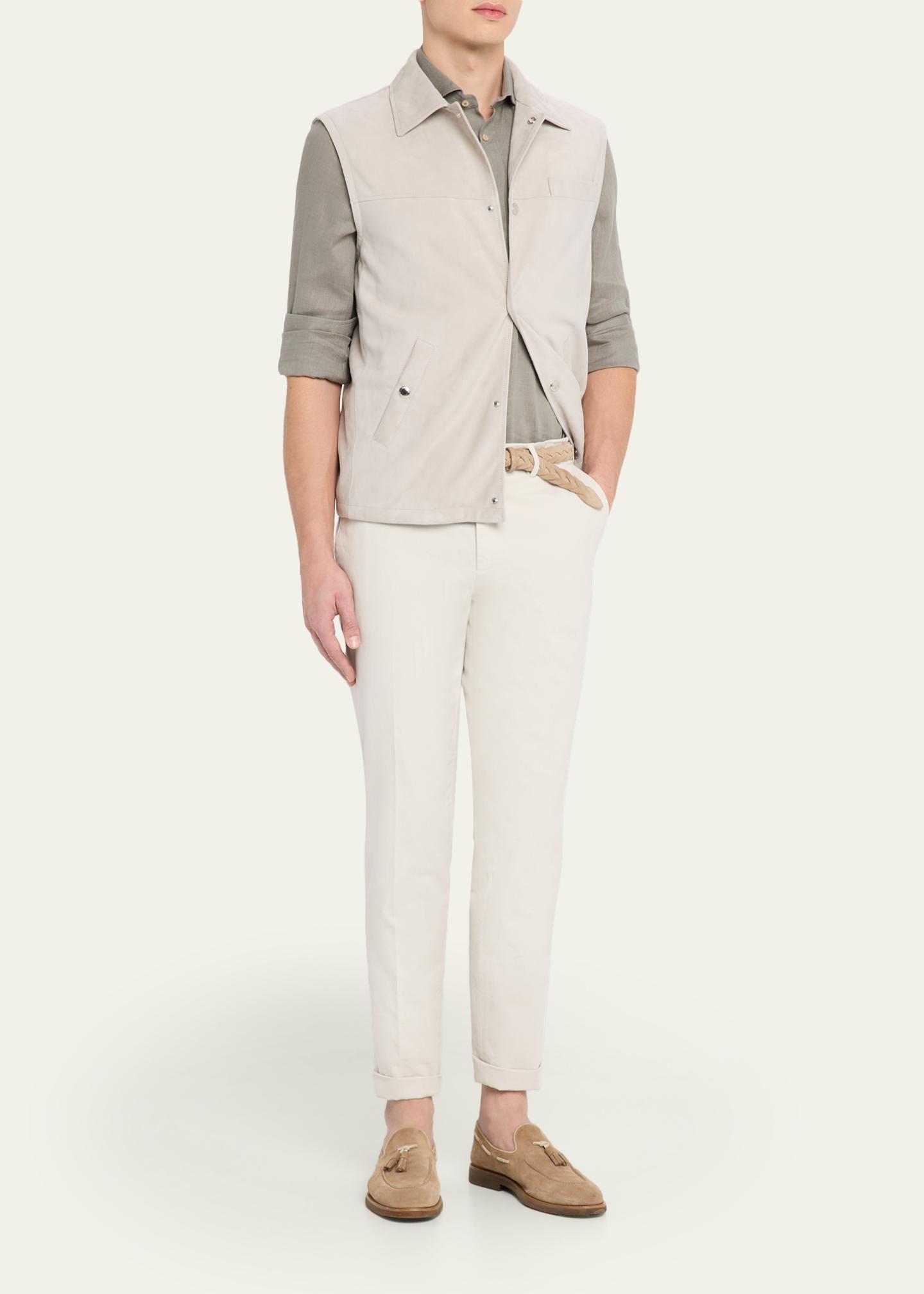 Brunello Cucinelli Men's Linen and Cotton Band Collar Button-Down Shirt ...