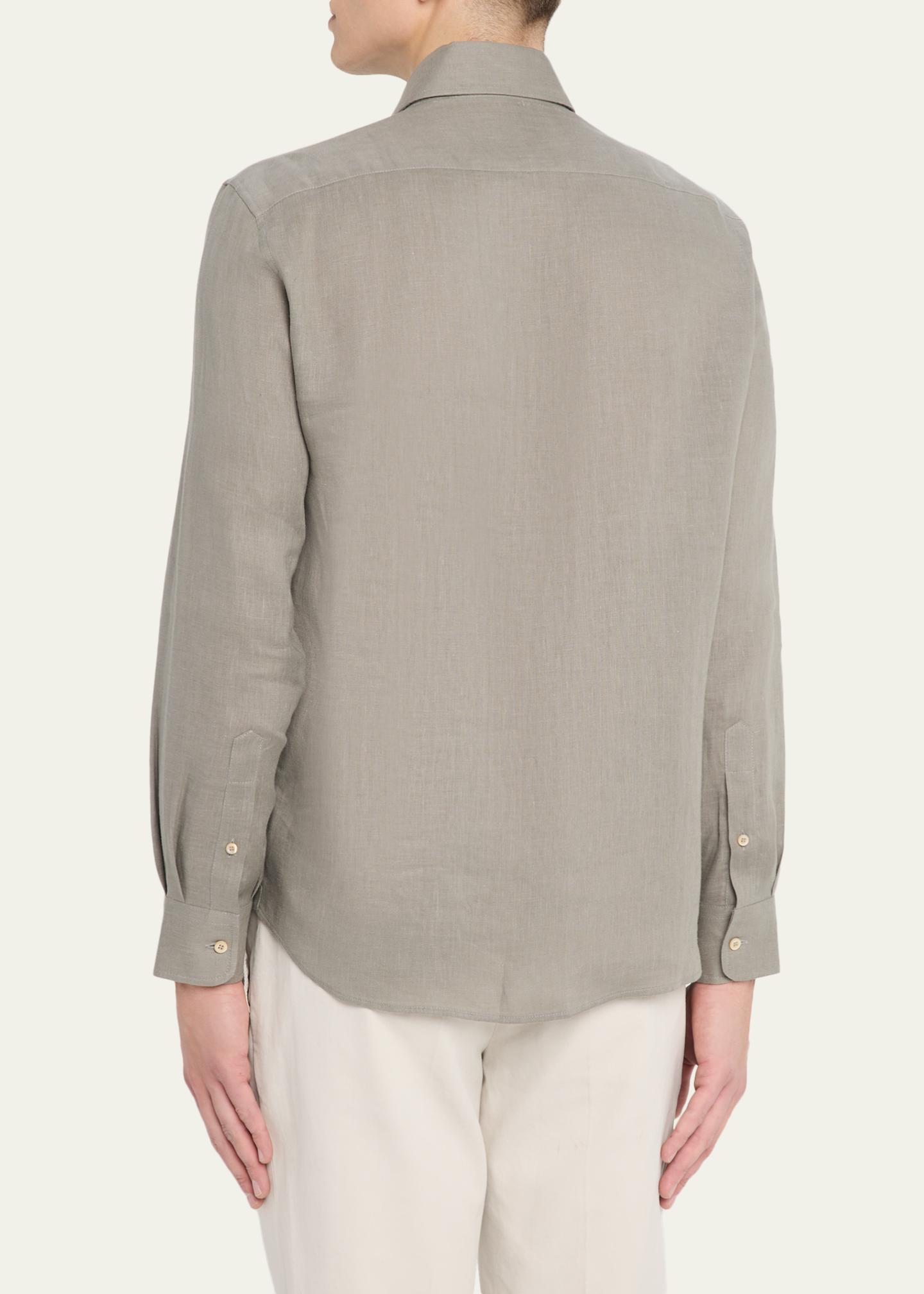 Brunello Cucinelli Men's Linen and Cotton Band Collar Button-Down Shirt ...