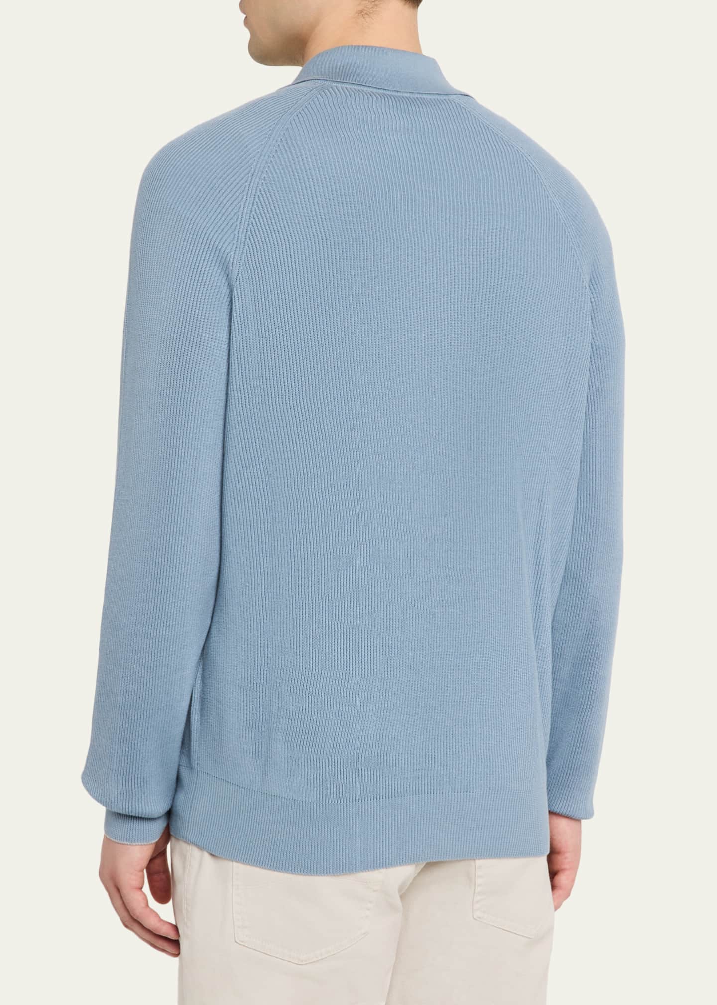 Brunello Cucinelli Men's Cotton English Rib Knit Polo Sweater