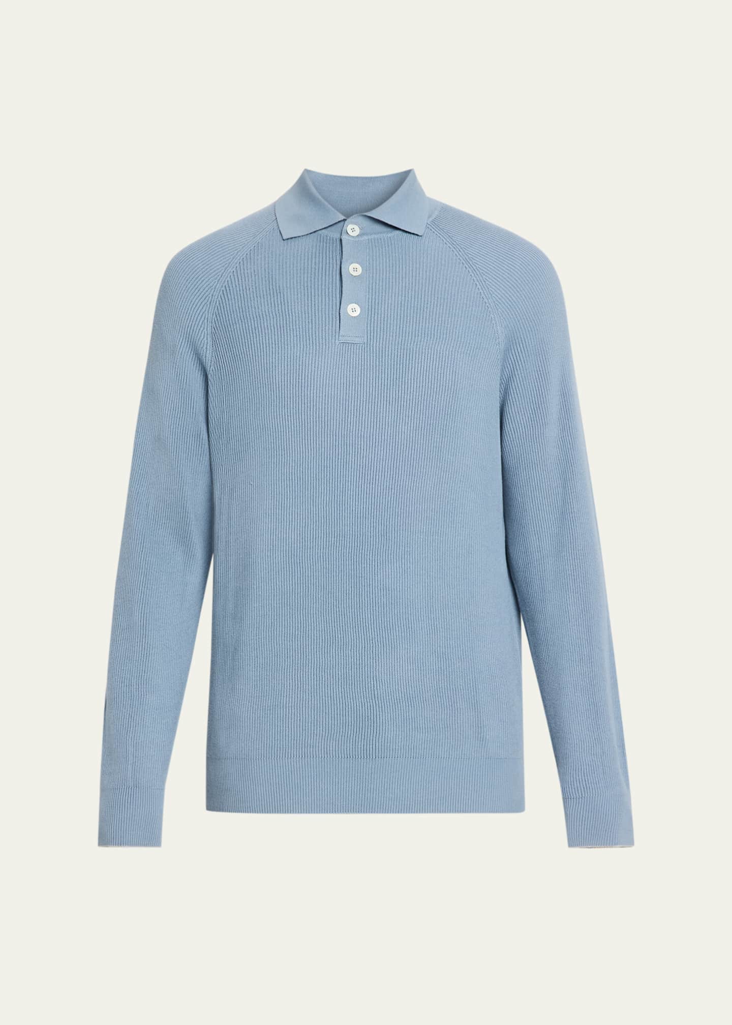 Brunello Cucinelli Men's Cotton English Rib Knit Polo Sweater
