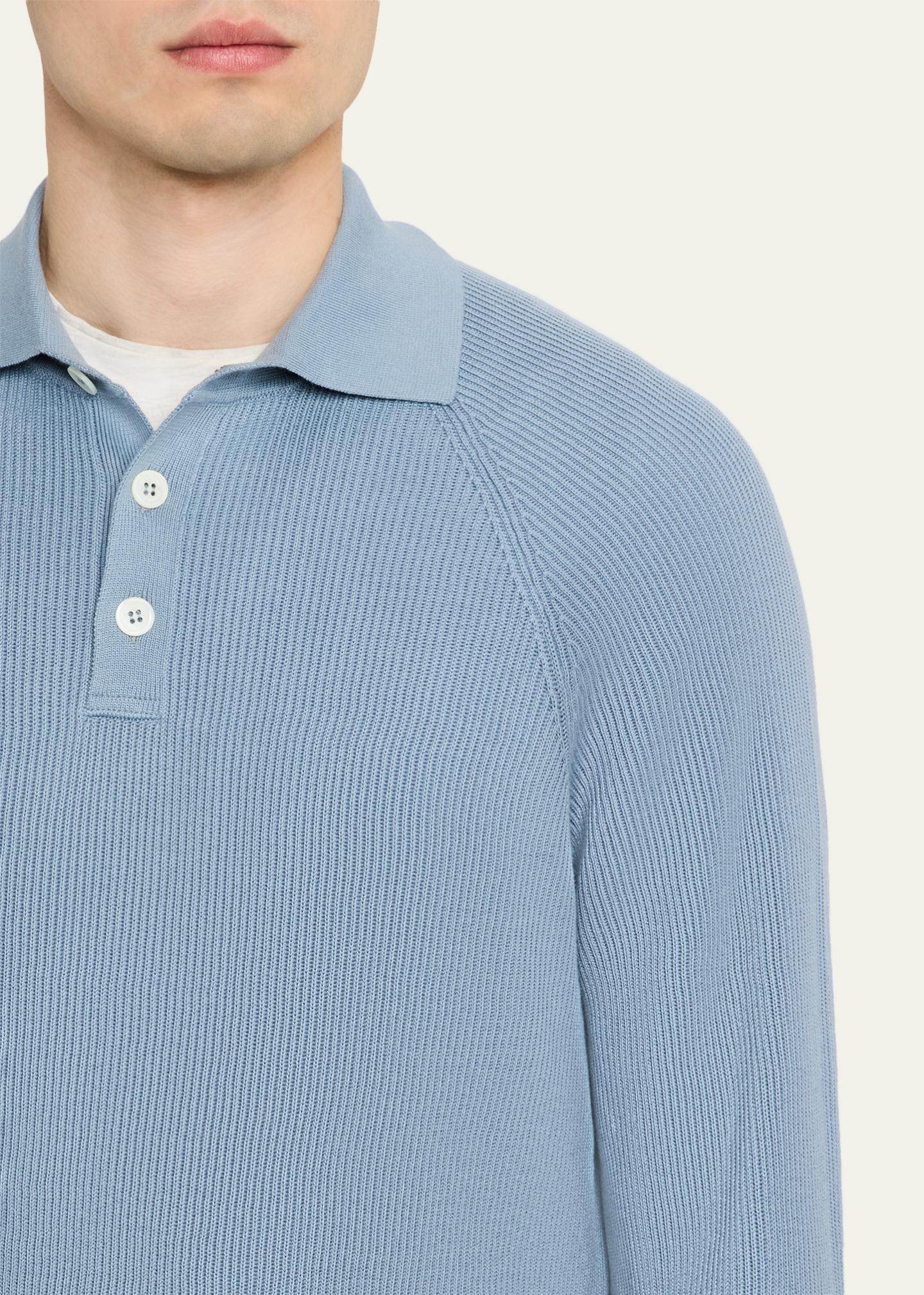 Brunello Cucinelli Men's Cotton English Rib Knit Polo Sweater