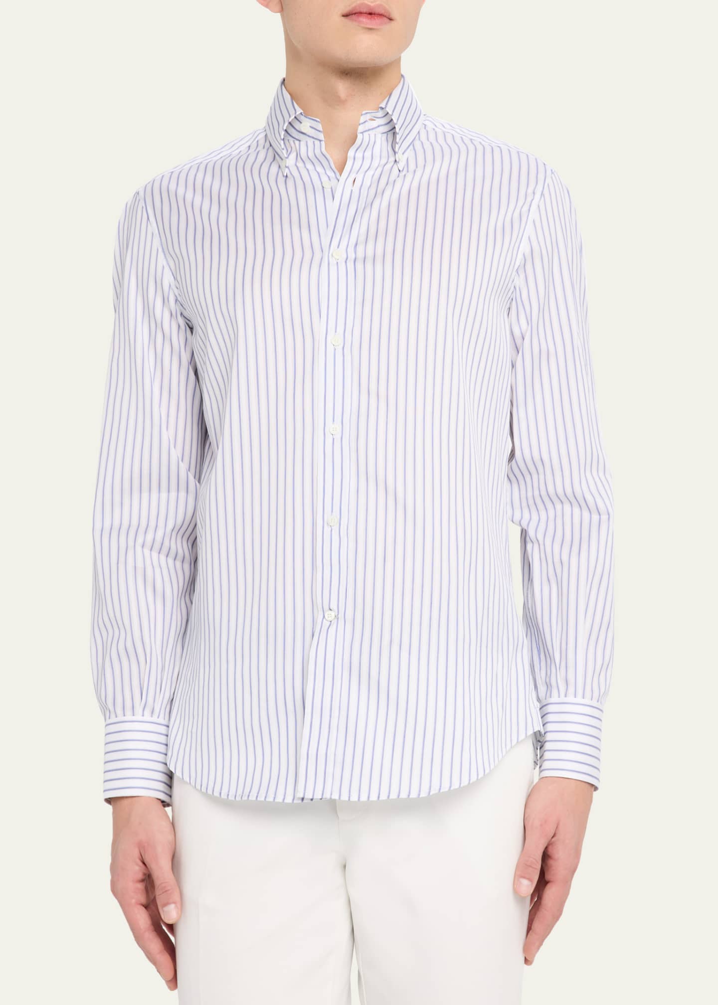 Brunello Cucinelli Men's Stripe Cotton Slim-Fit Button-Down Shirt