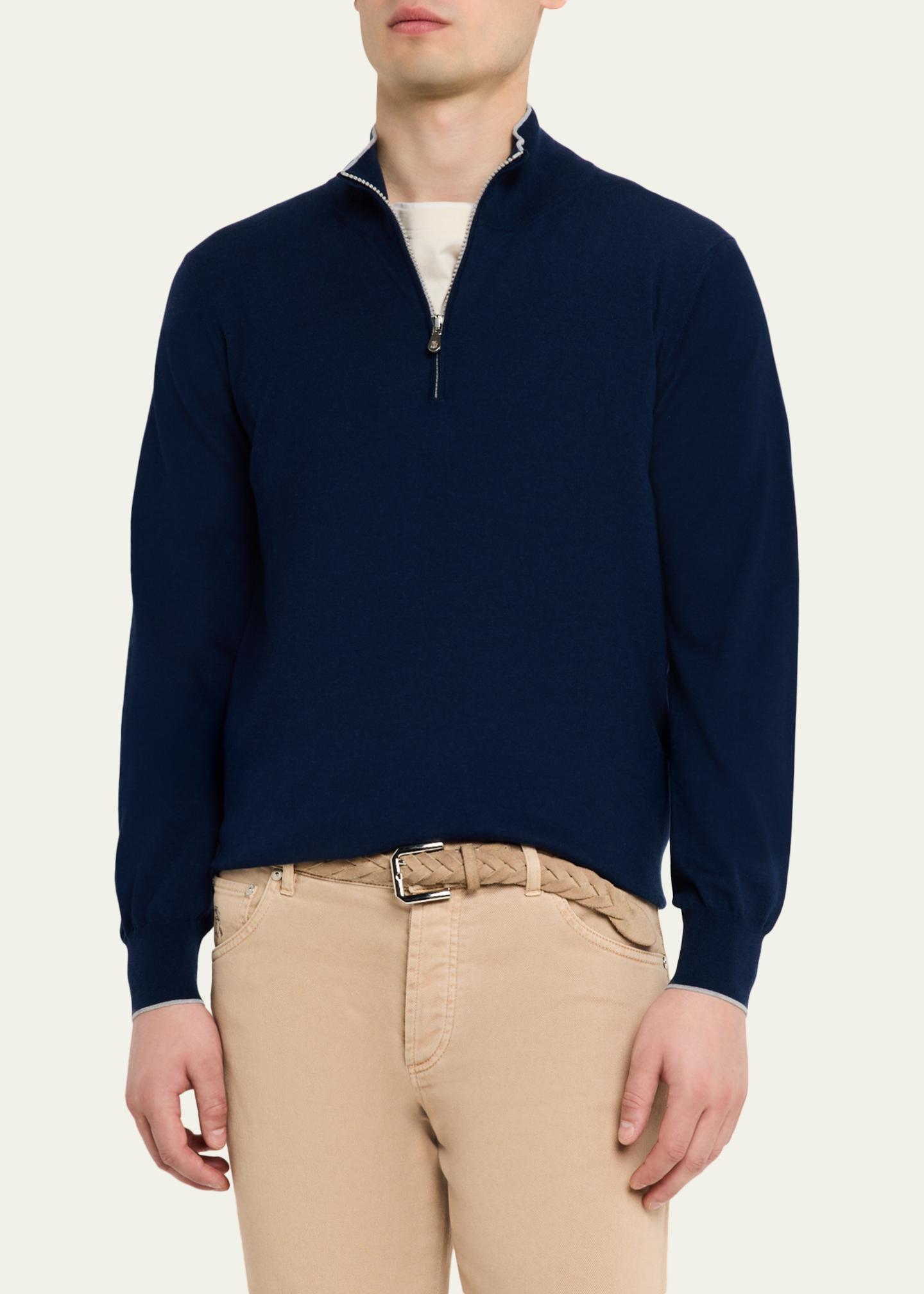 Brunello Cucinelli Men's Cotton Knit Quarter-Zip Sweater