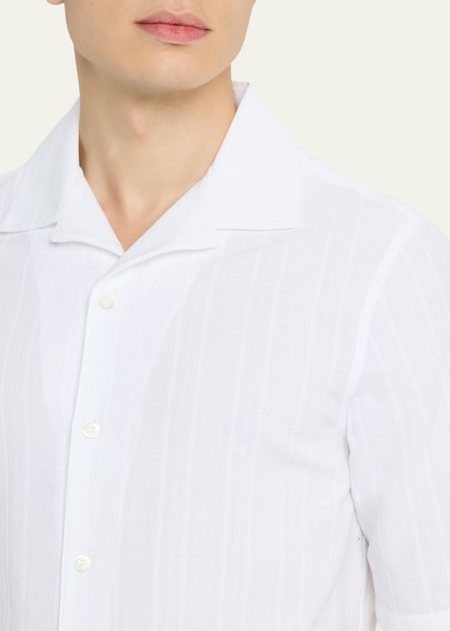 Brunello Cucinelli Men's Linen Stripe Short-Sleeve Shirt