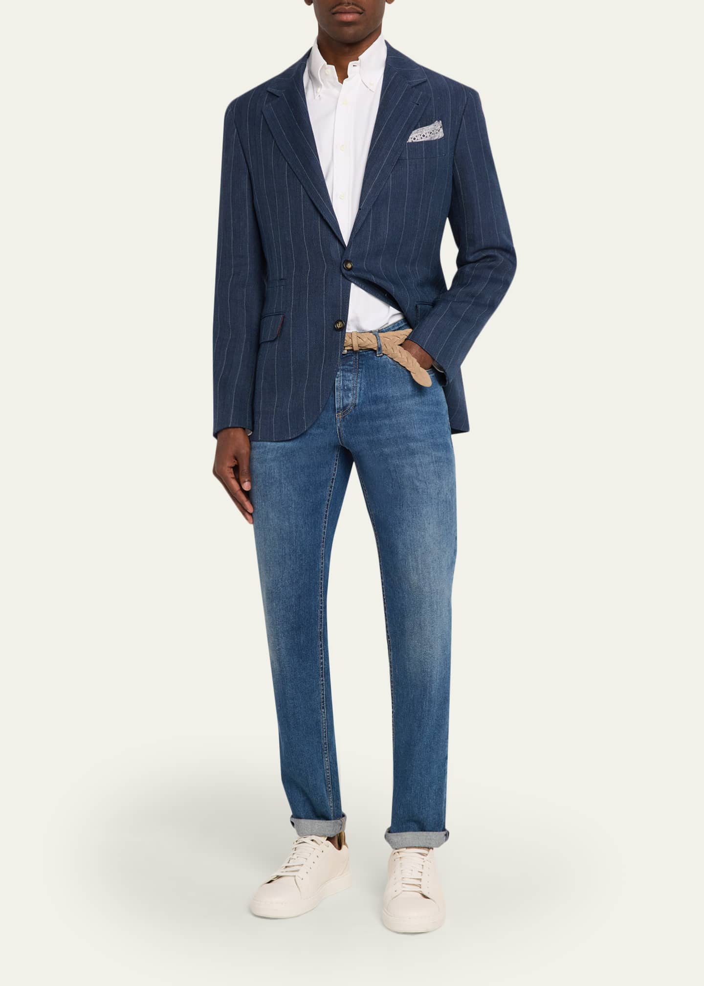 Brunello Cucinelli Men's Wool Chalk Stripe Chevron Blazer