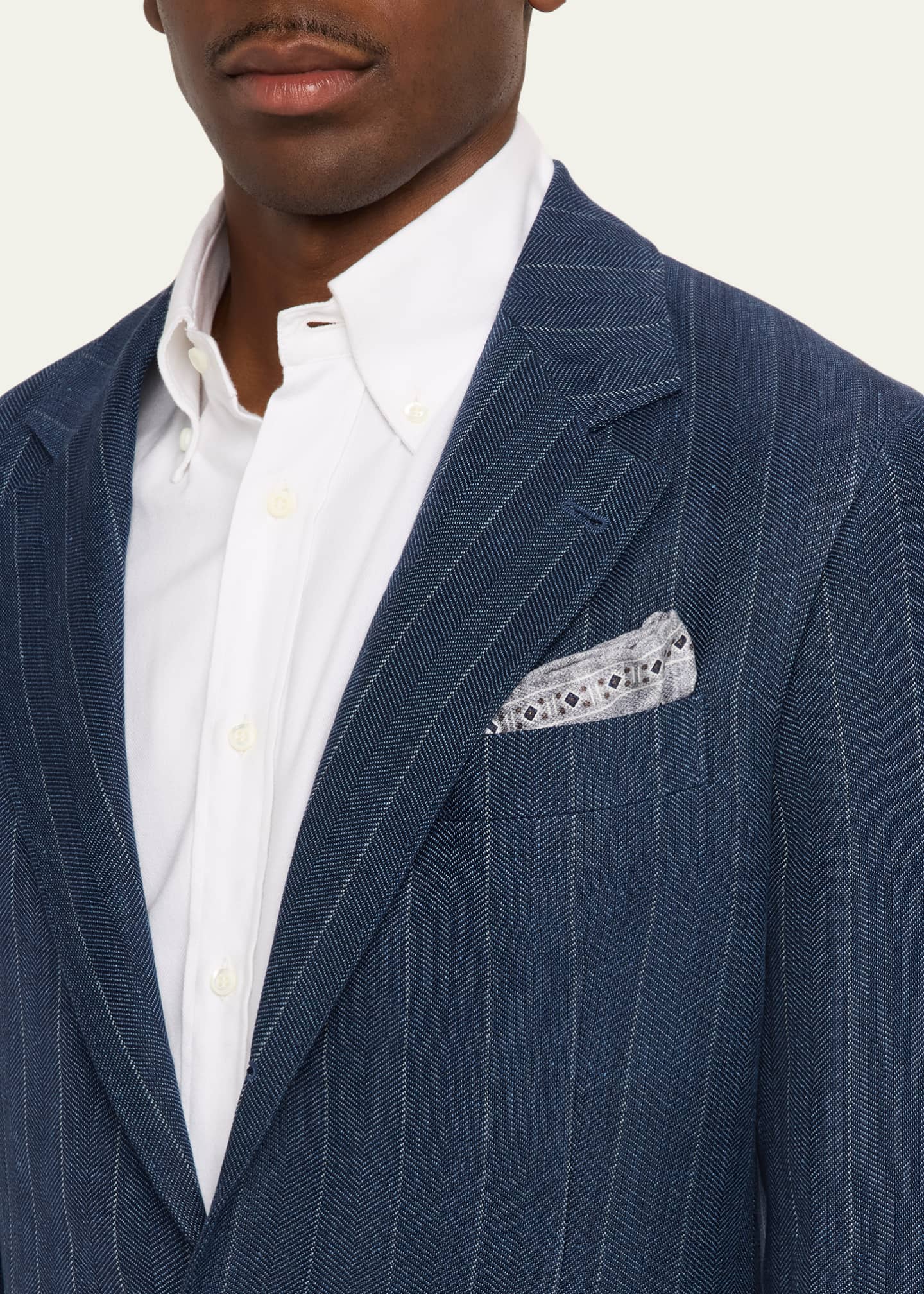 Brunello Cucinelli Men's Wool Chalk Stripe Chevron Blazer