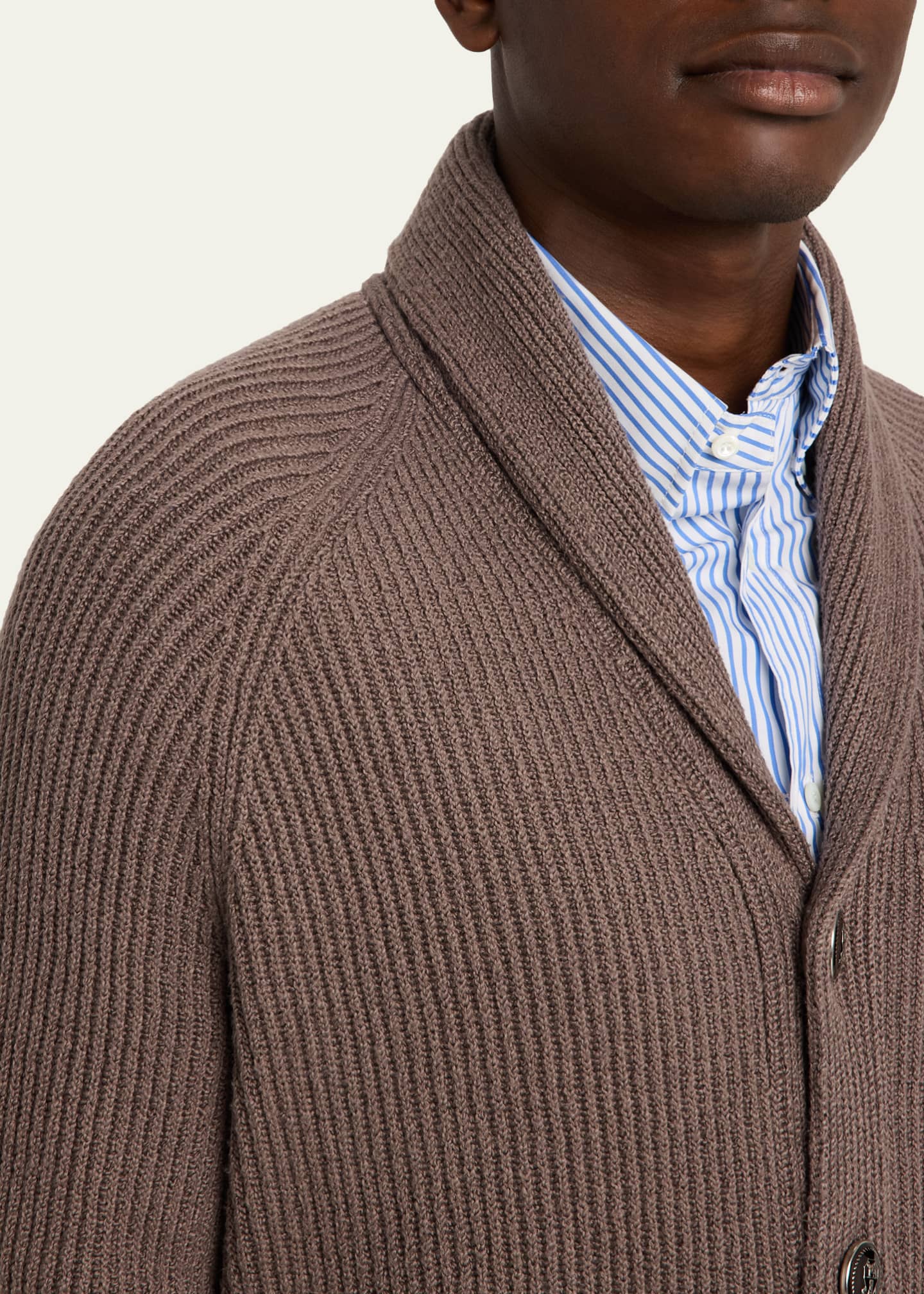 Brunello Cucinelli Men's Cotton Rib Shawl Cardigan - Bergdorf Goodman