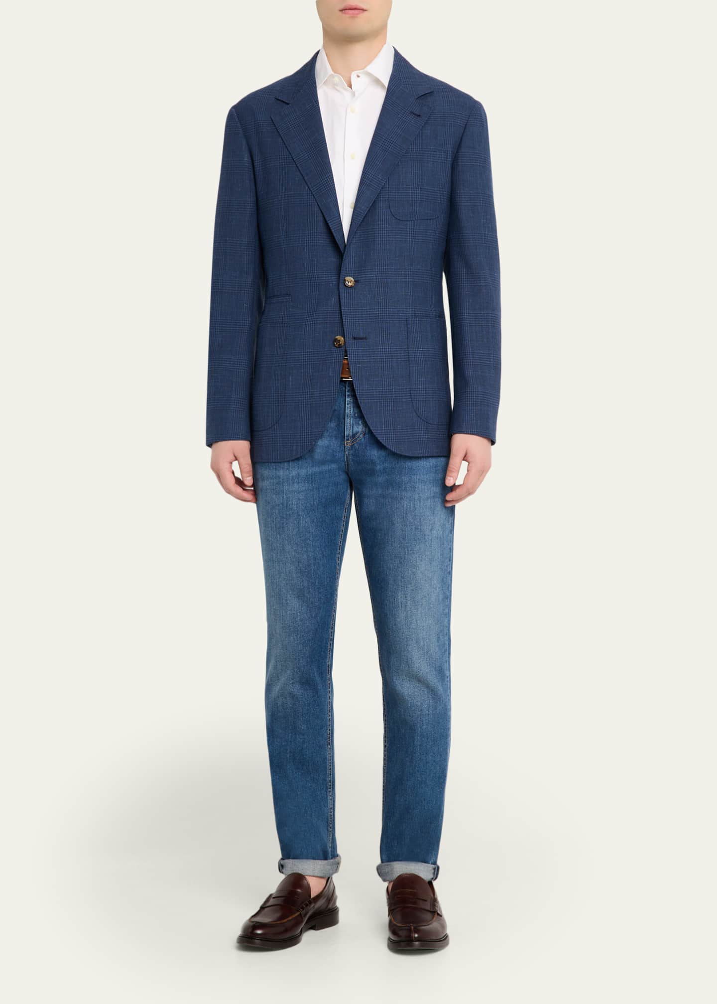 BRUNELLO CUCINELLI フランネルスーツ 46 Brunello Cucinelli Men's Glen Plaid Single-Breasted Suit Jacket