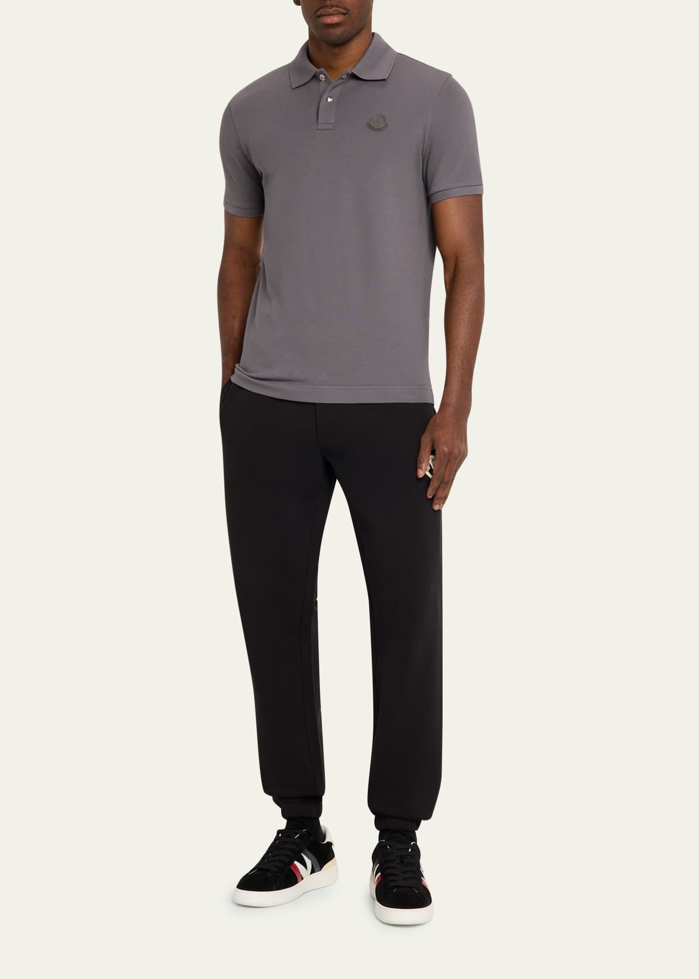 Moncler Men's Cotton Leather-Logo Polo Shirt - Bergdorf Goodman