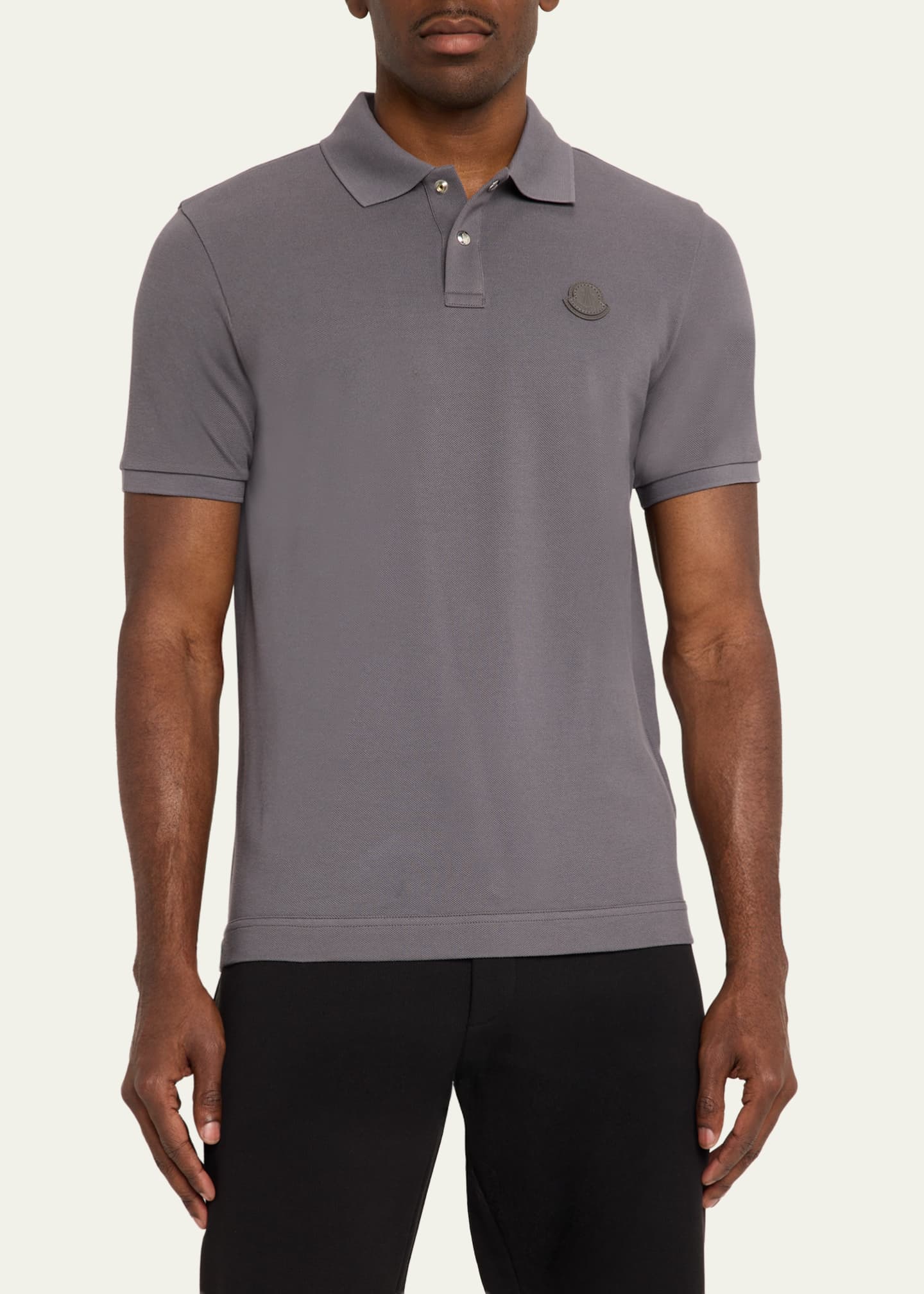 Moncler Men's Cotton Leather-Logo Polo Shirt - Bergdorf Goodman