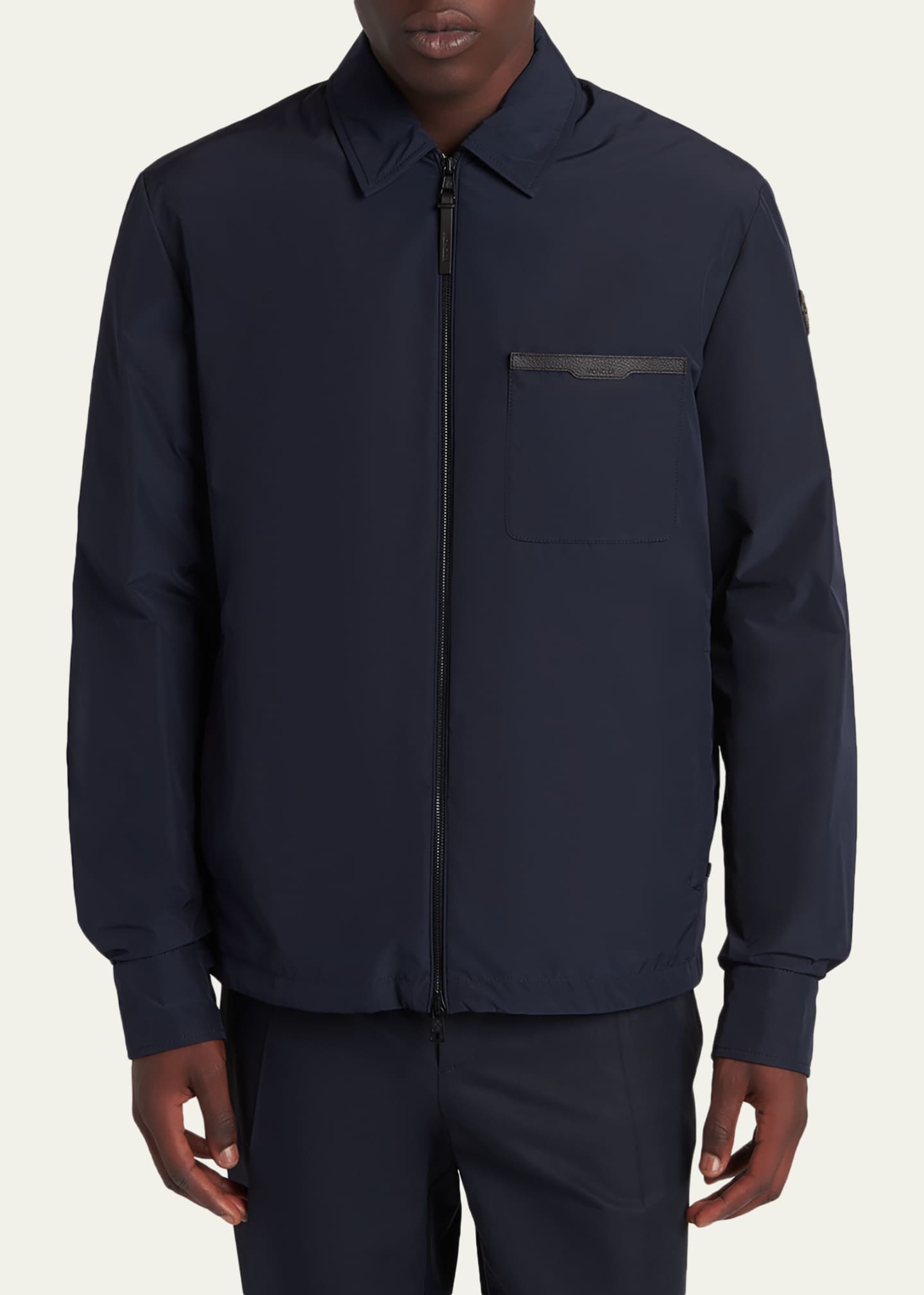 Moncler Men's Nylon Leather-Trim Full-Zip Shirt Jacket - Bergdorf