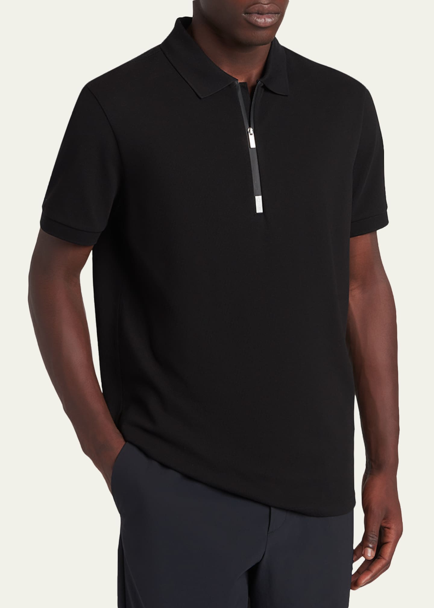 Moncler Men's Logo Cotton Piquet Half-Zip Polo Shirt - Bergdorf