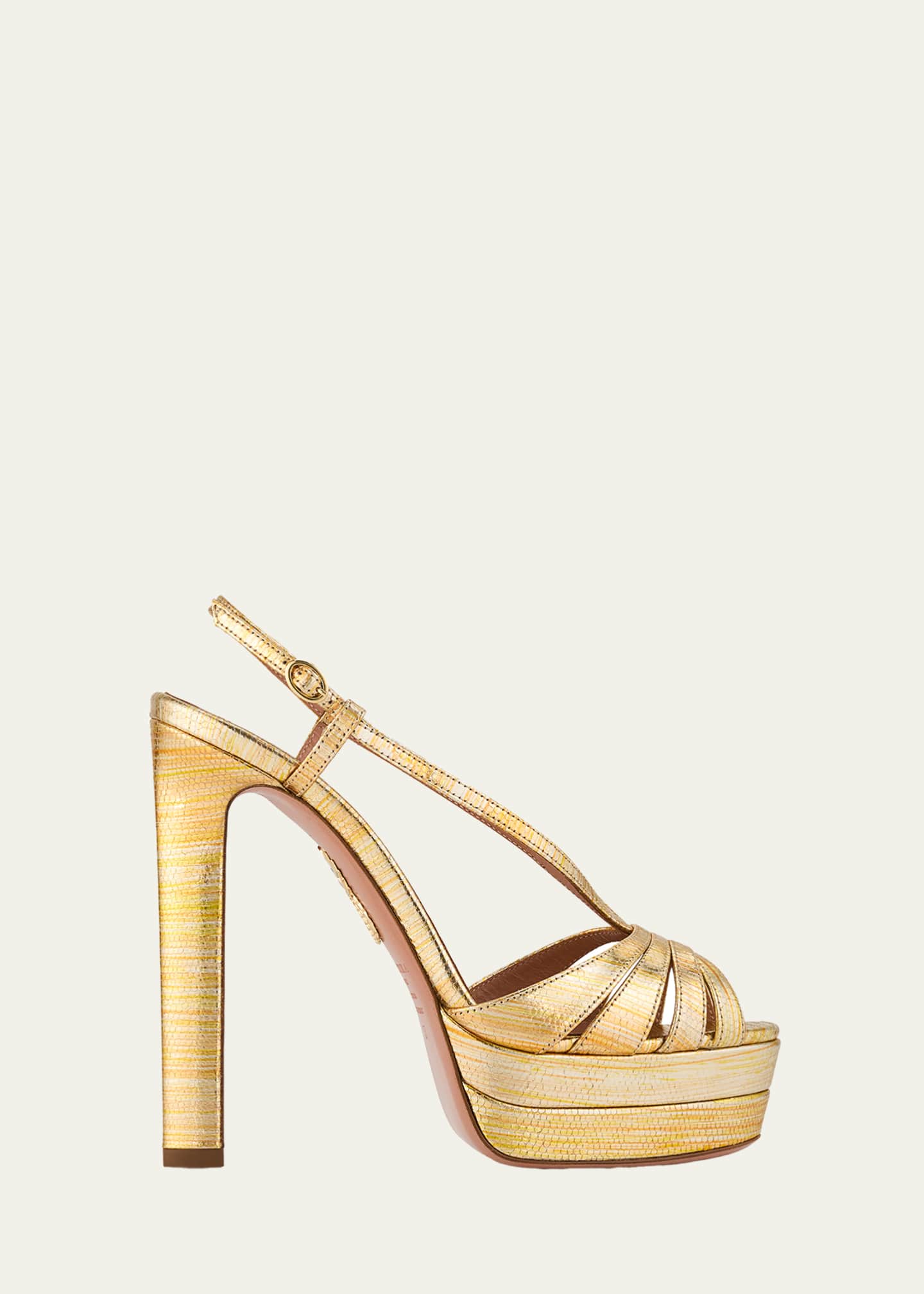 エアジー　EAUZAURA Aquazzura 130mm Aimee Metallic Leather Platform Sandals - Bergdorf