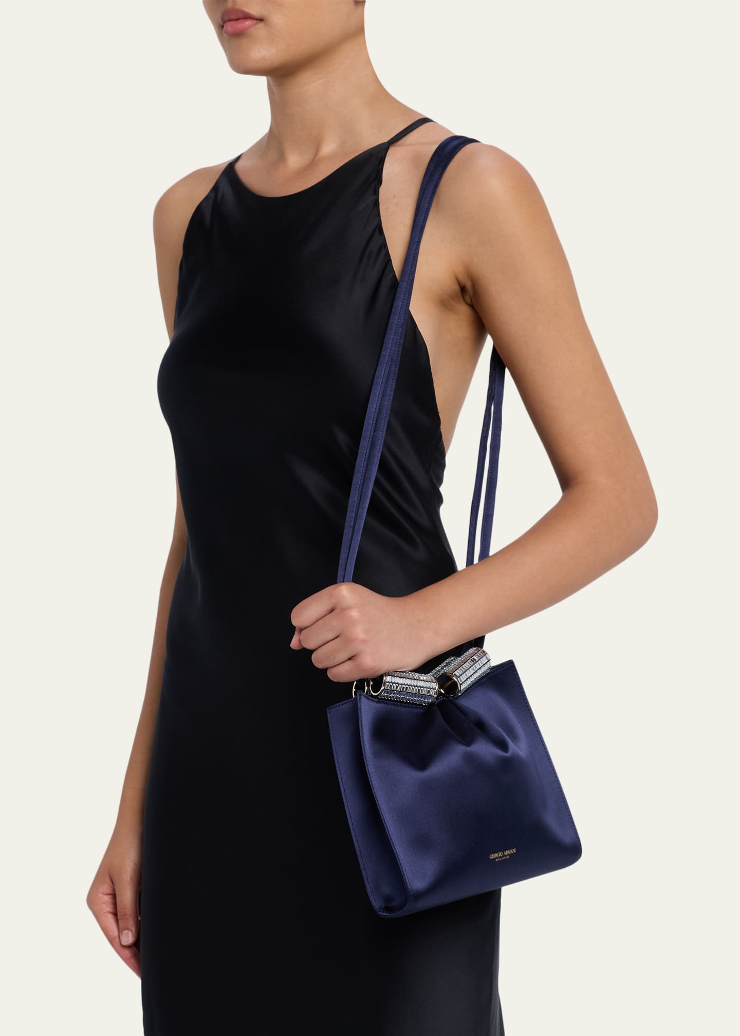 Giorgio Armani Satin Shoulder Bag with Rhinestone Detail