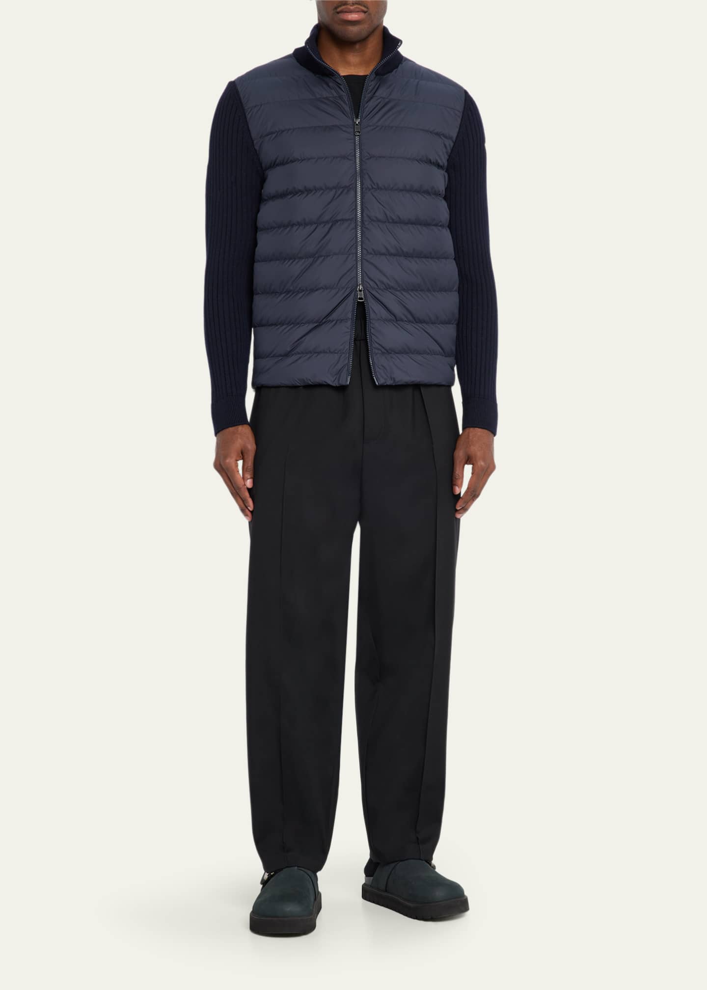 Moncler Men's Padded Wool Full-Zip Cardigan - Bergdorf Goodman