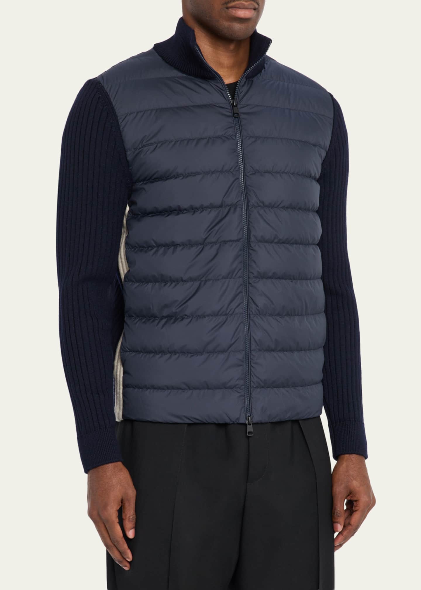 Moncler Men's Padded Wool Full-Zip Cardigan - Bergdorf Goodman