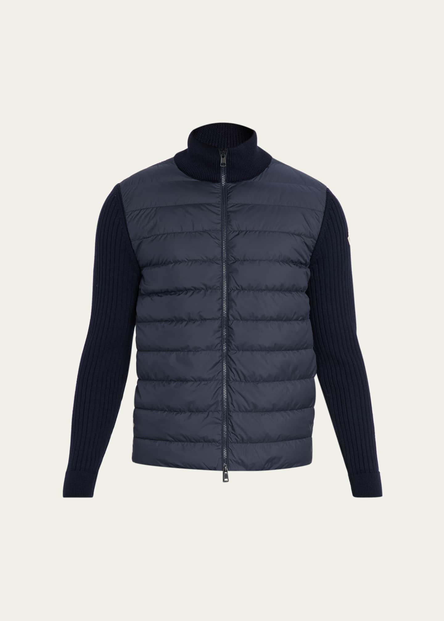 Moncler Men's Padded Wool Full-Zip Cardigan - Bergdorf Goodman