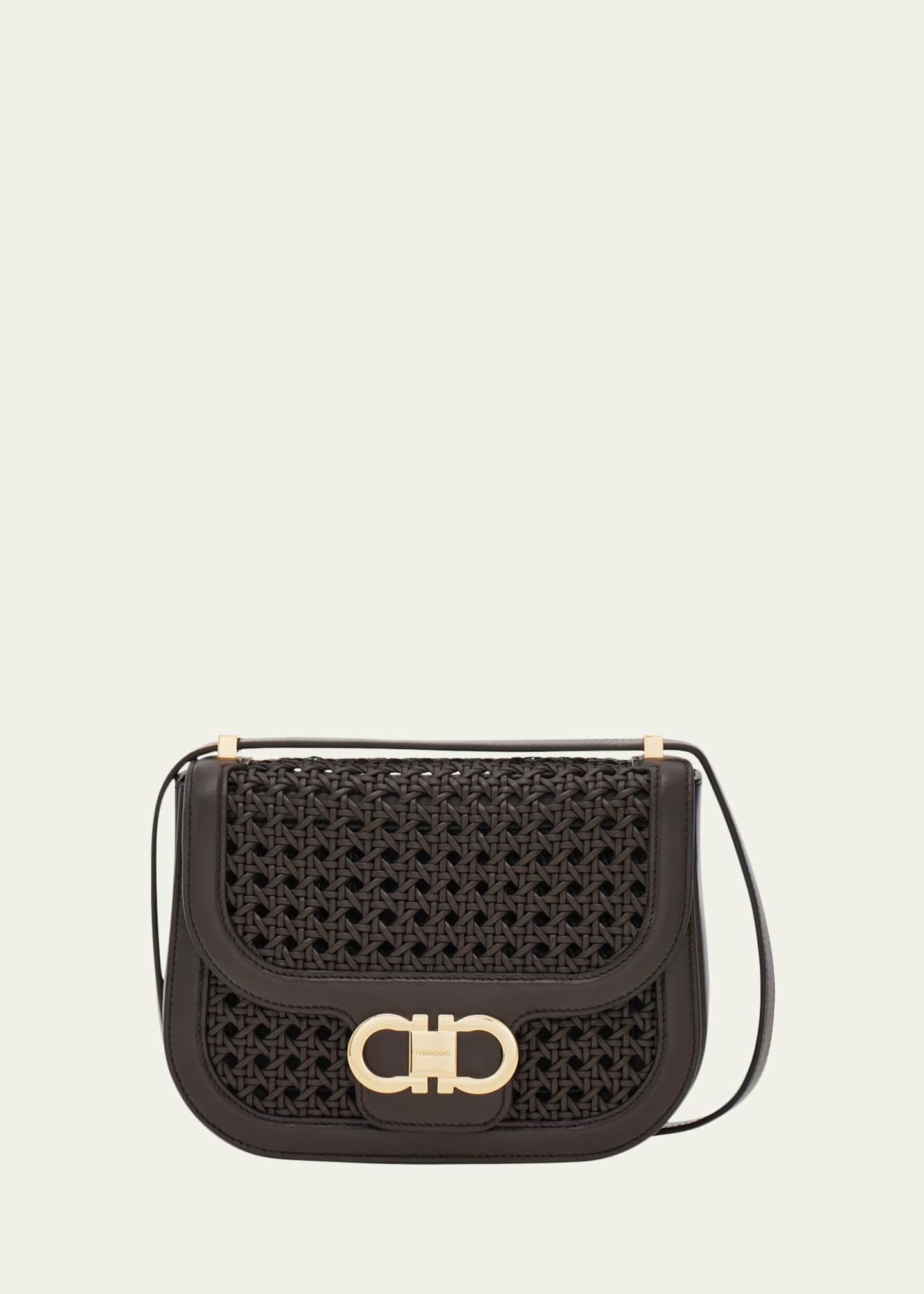 Ferragamo Double Gancini Woven Leather North-South Crossbody Bag