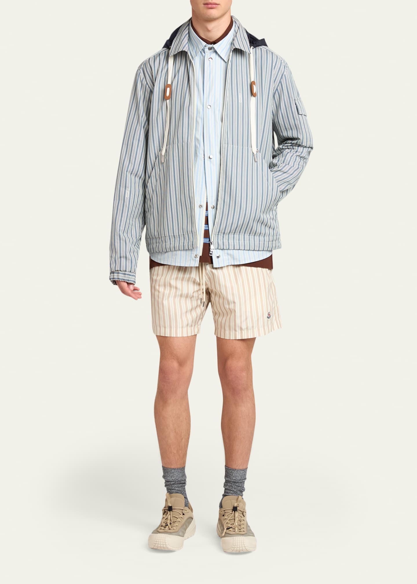 Moncler Men's Havas Stripe Full-Zip Hooded Shirt Jacket - Bergdorf