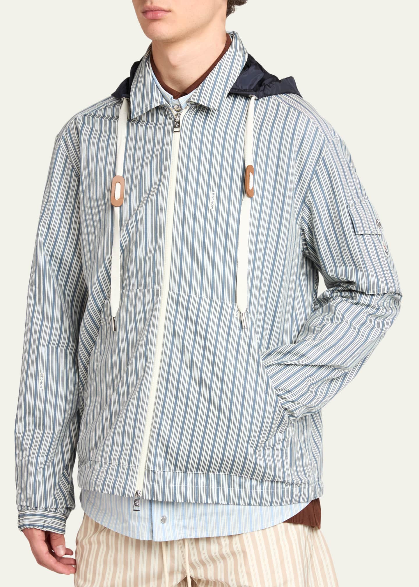Moncler Men's Havas Stripe Full-Zip Hooded Shirt Jacket - Bergdorf