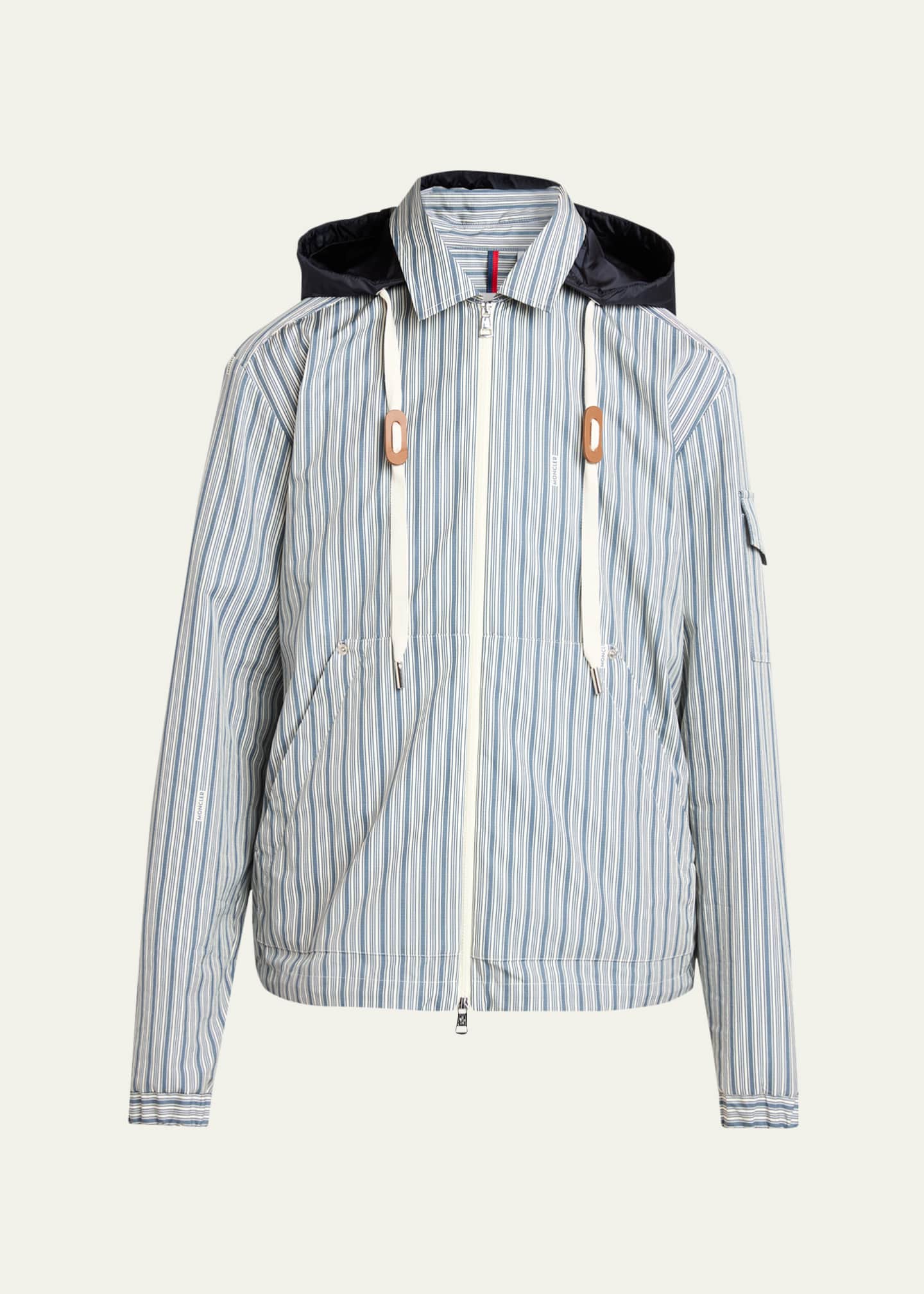 Moncler Men's Havas Stripe Full-Zip Hooded Shirt Jacket - Bergdorf
