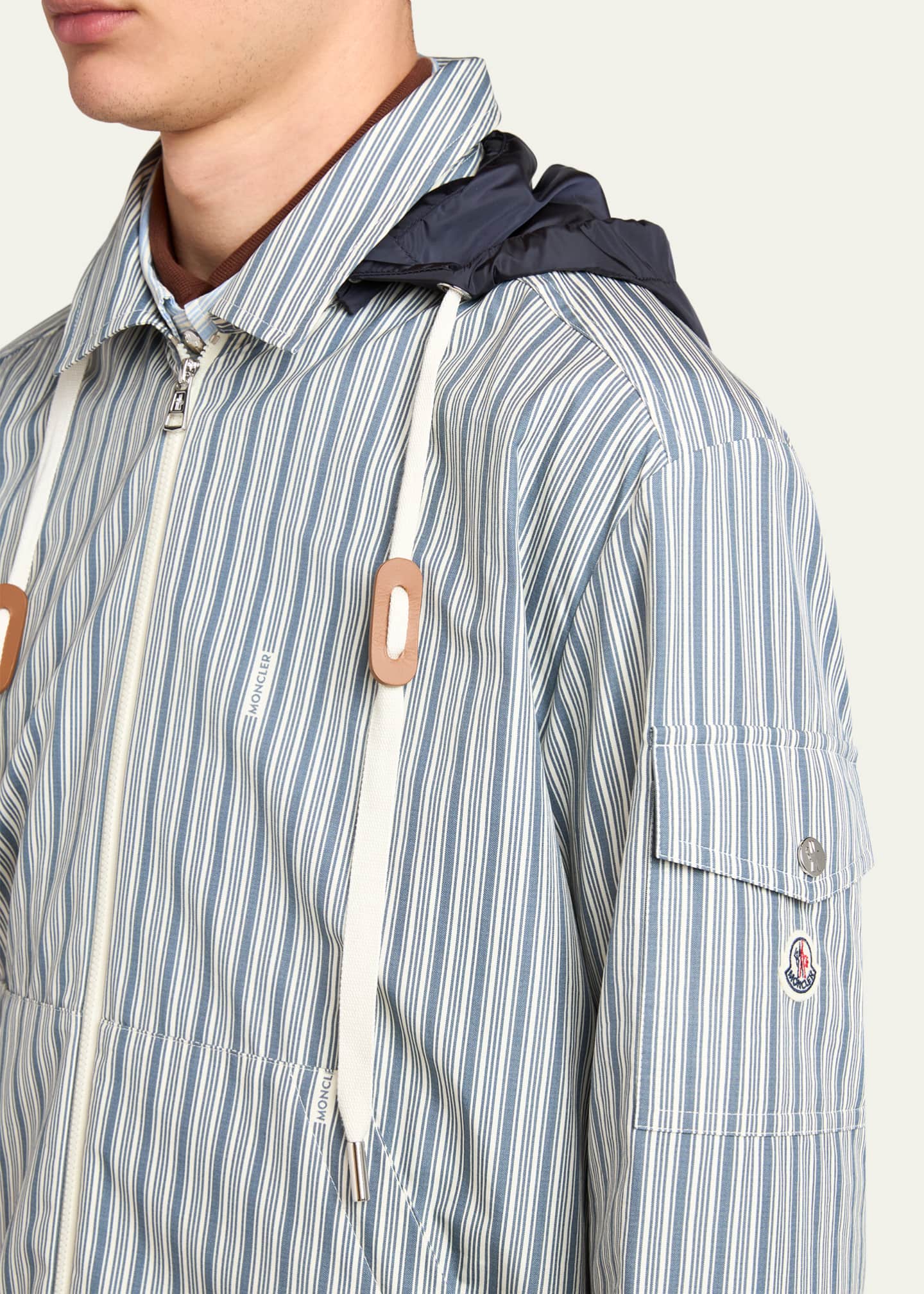 Moncler Men's Havas Stripe Full-Zip Hooded Shirt Jacket - Bergdorf