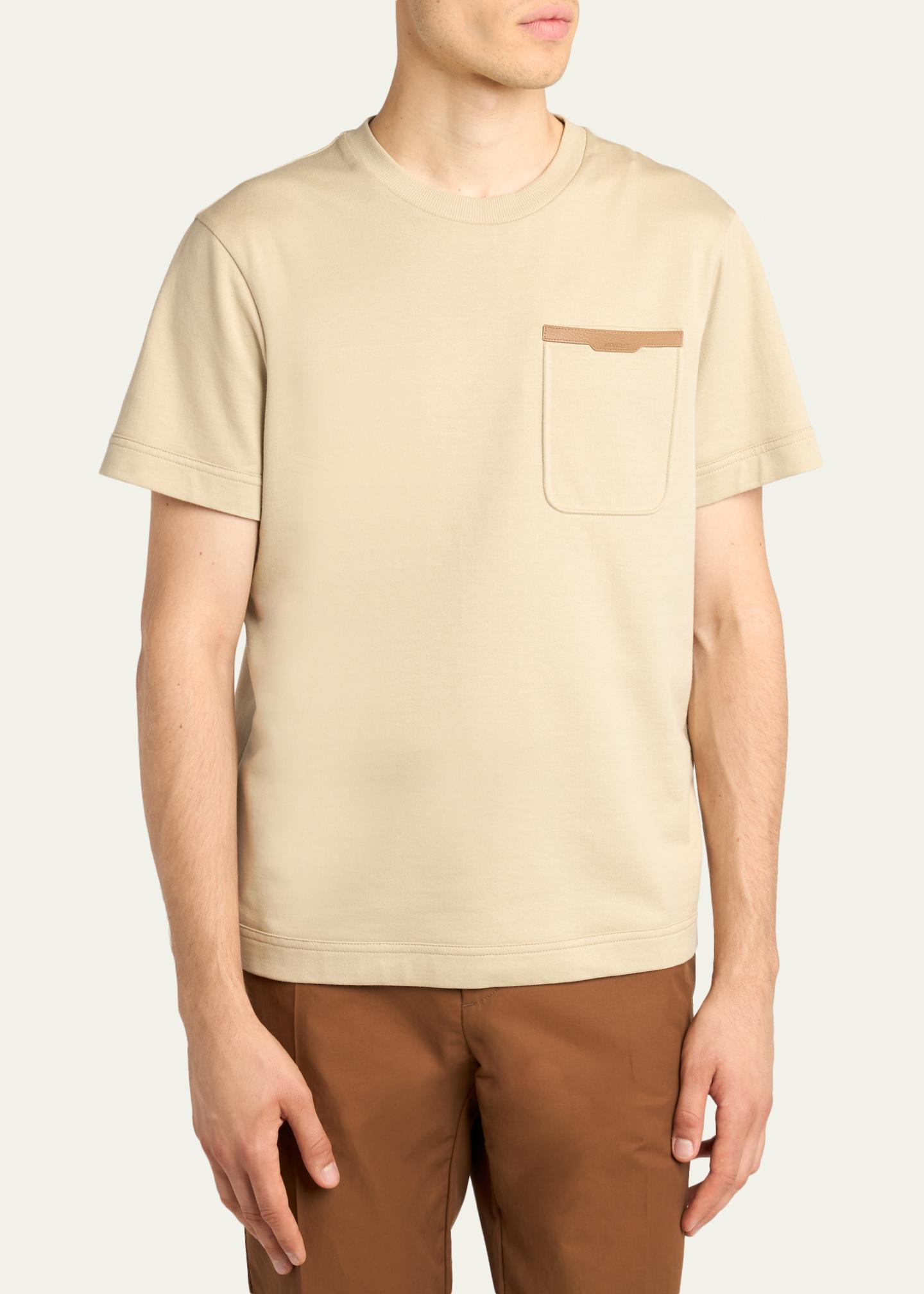 Moncler Men's Leather-Trim Pocket Cotton T-Shirt - Bergdorf Goodman
