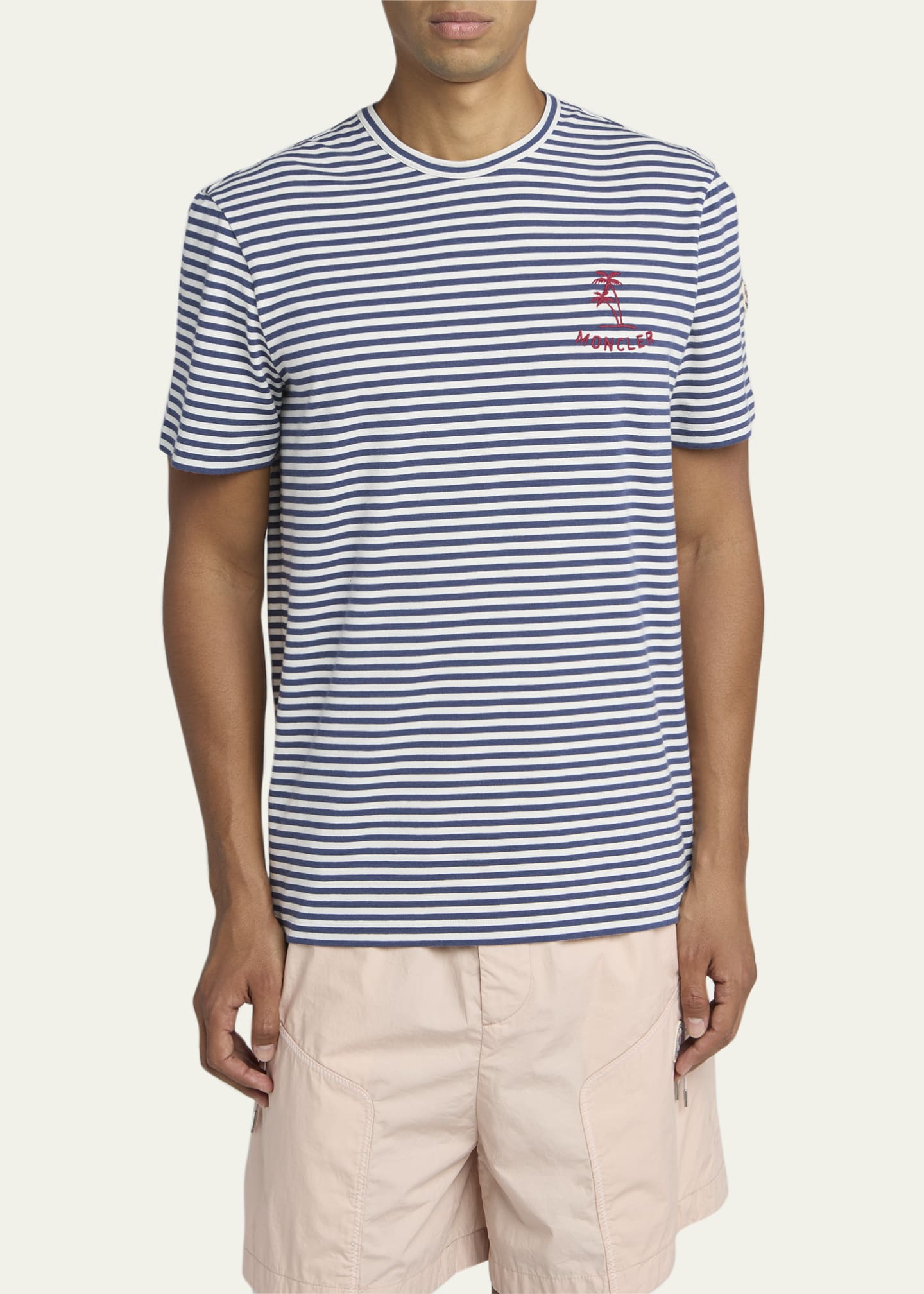 Moncler Men's Palm Logo Striped Short-Sleeve T-Shirt - Bergdorf