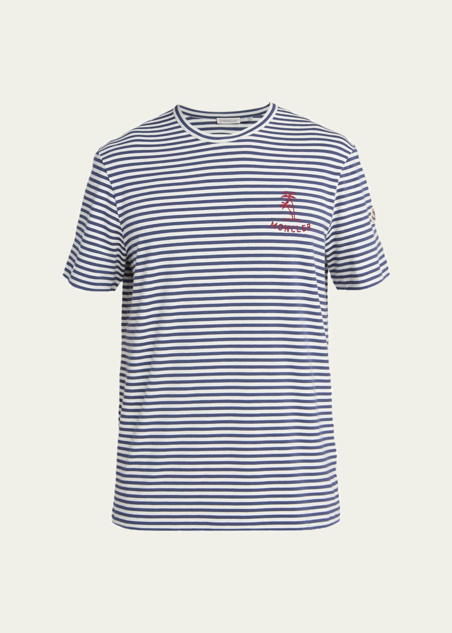 Moncler Men's Palm Logo Striped Short-Sleeve T-Shirt - Bergdorf