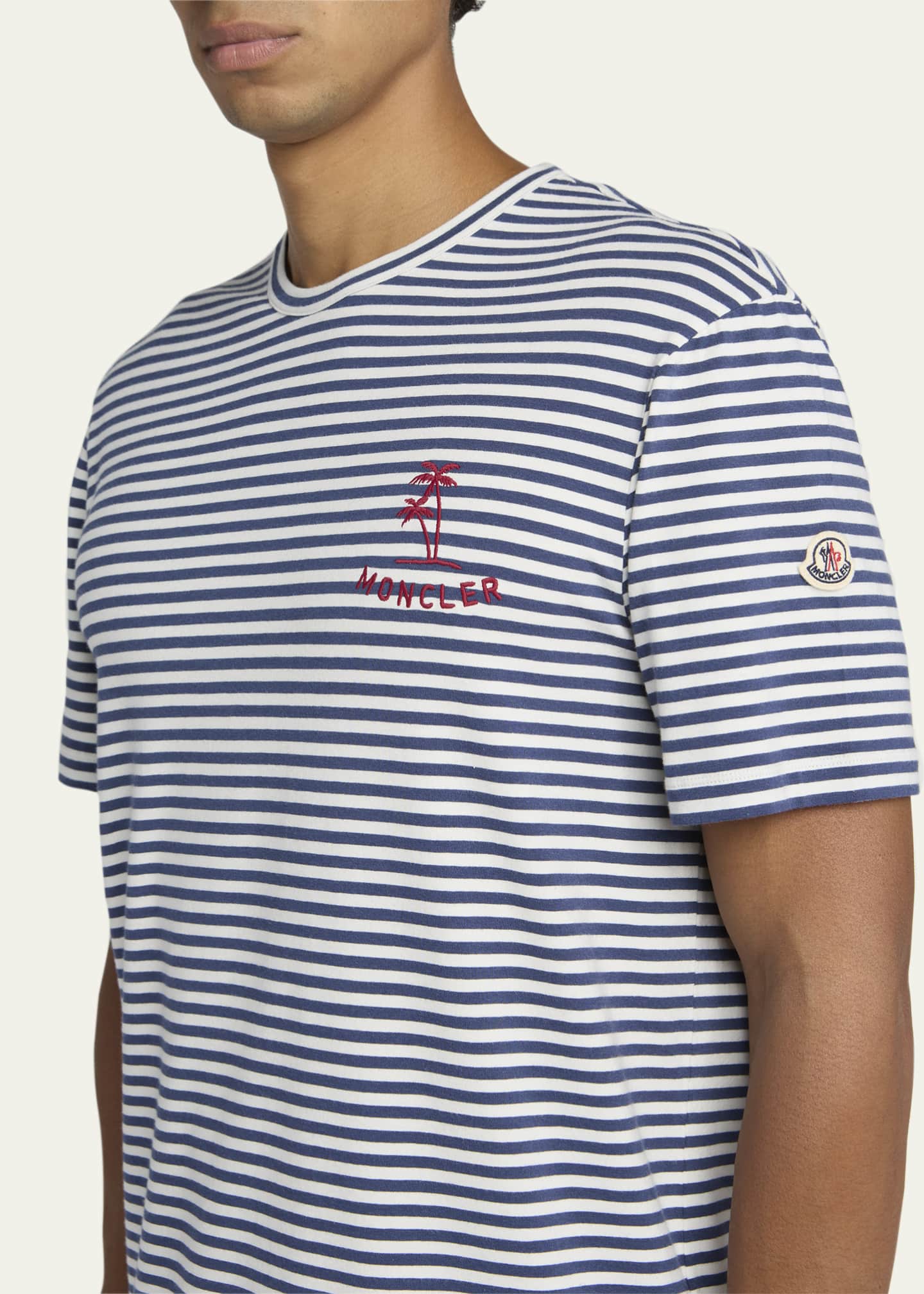 Moncler Men's Palm Logo Striped Short-Sleeve T-Shirt - Bergdorf
