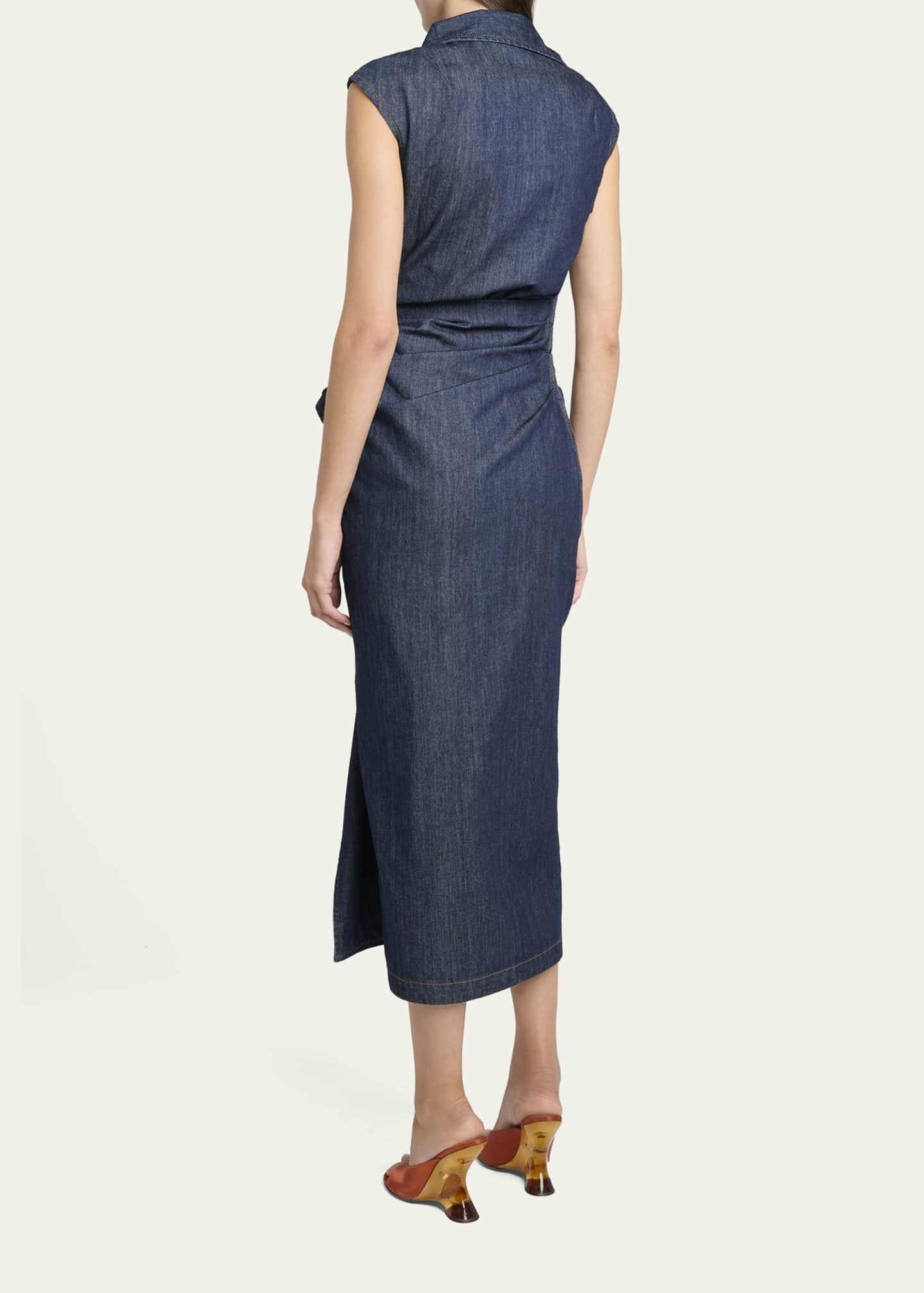 Dries Van Noten Davyl Ruffle Denim Sleeveless Midi Dress