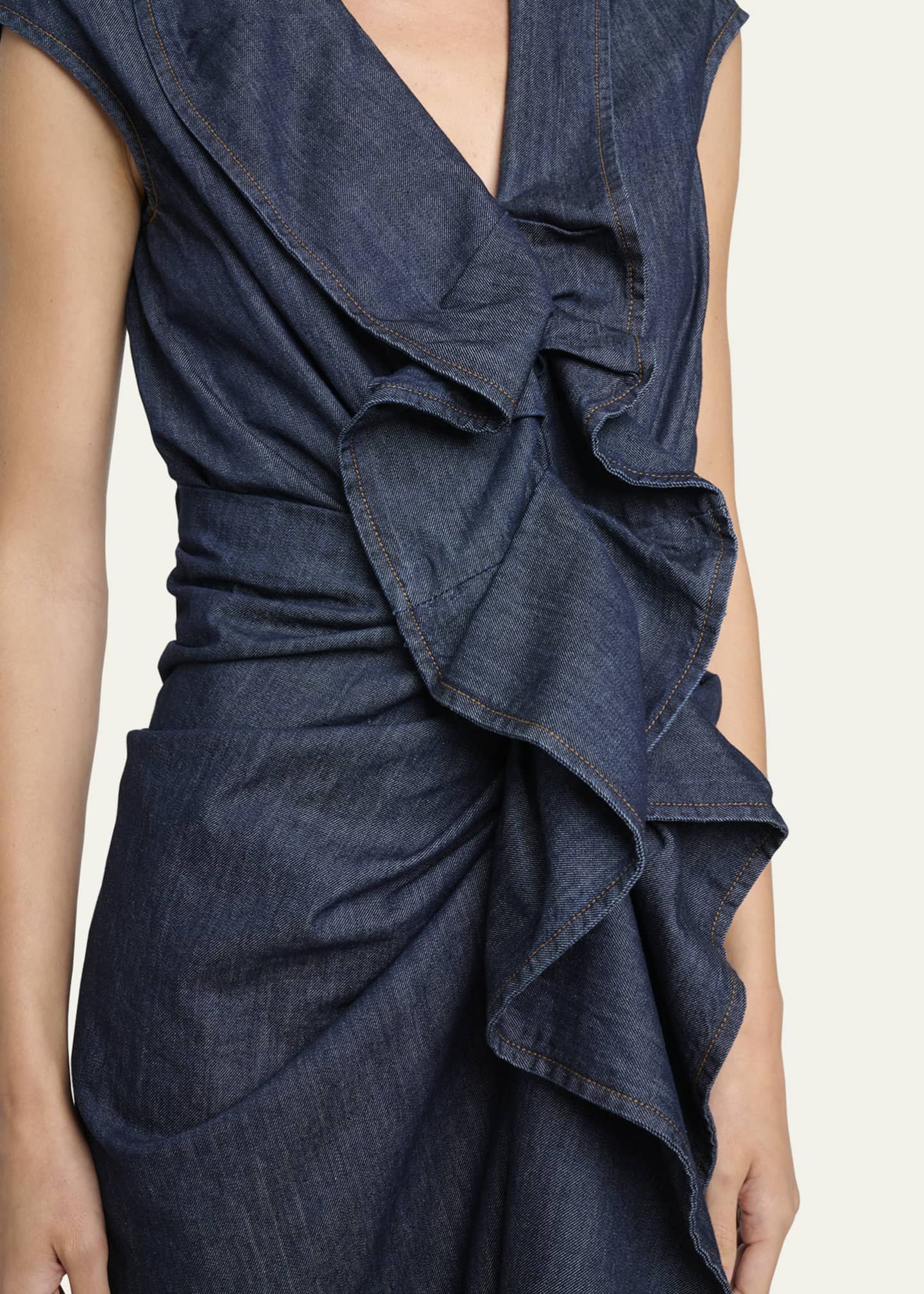 Dries Van Noten Davyl Ruffle Denim Sleeveless Midi Dress
