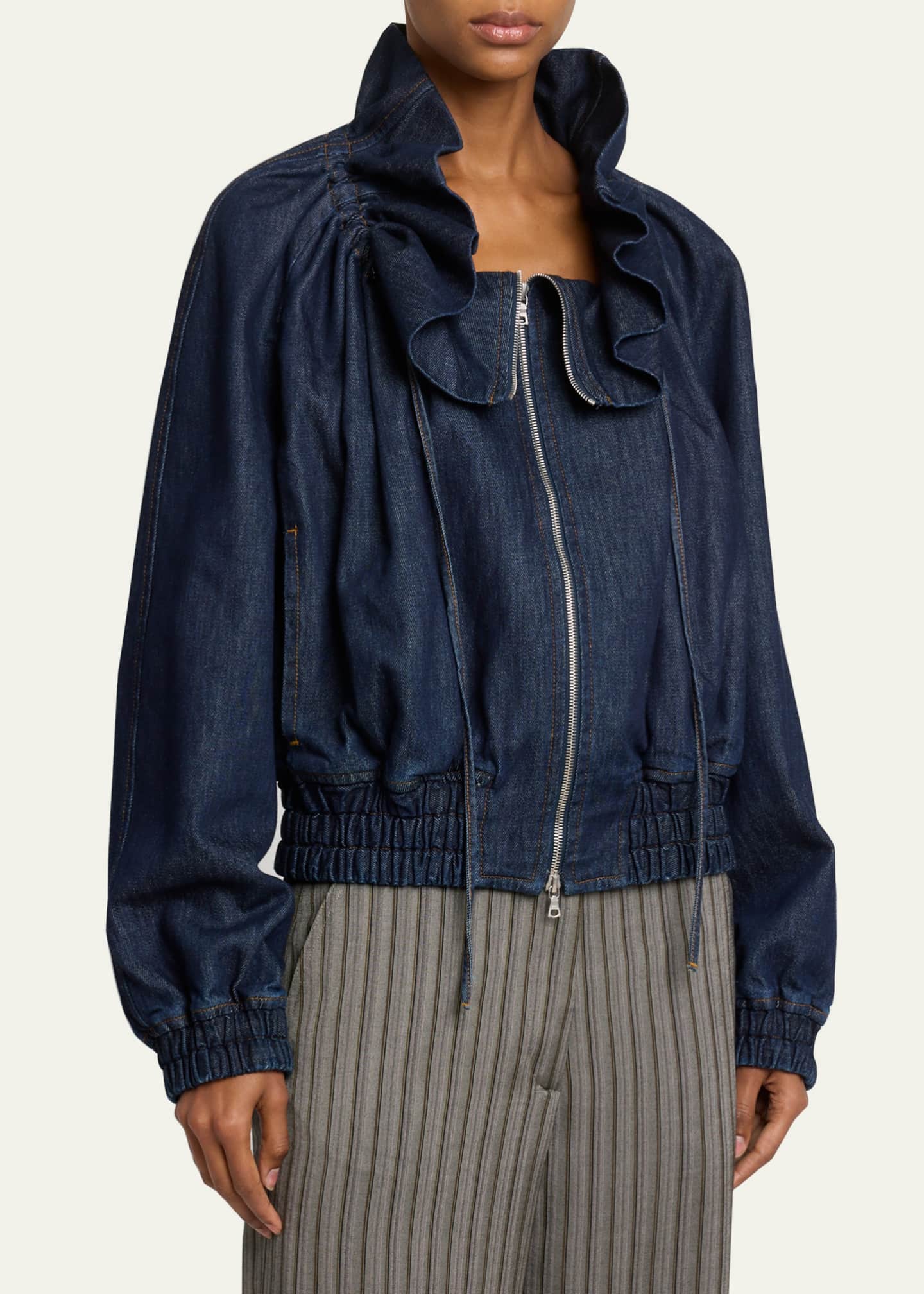 Dries Van Noten Voly Ruffle-Collar Denim Zip Jacket - Bergdorf Goodman